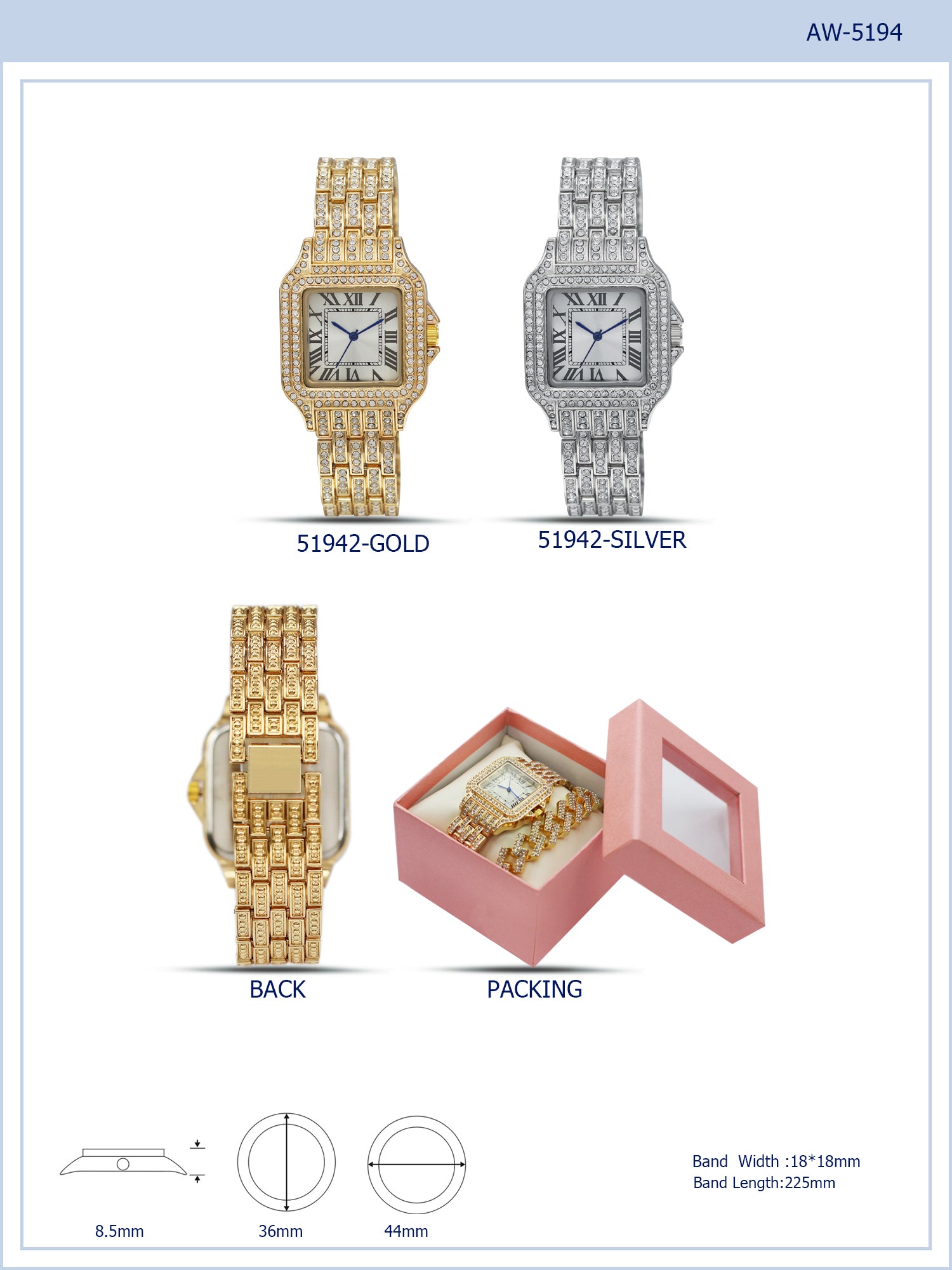 51942 - Boxed Ice Metal Band Watch with Chain