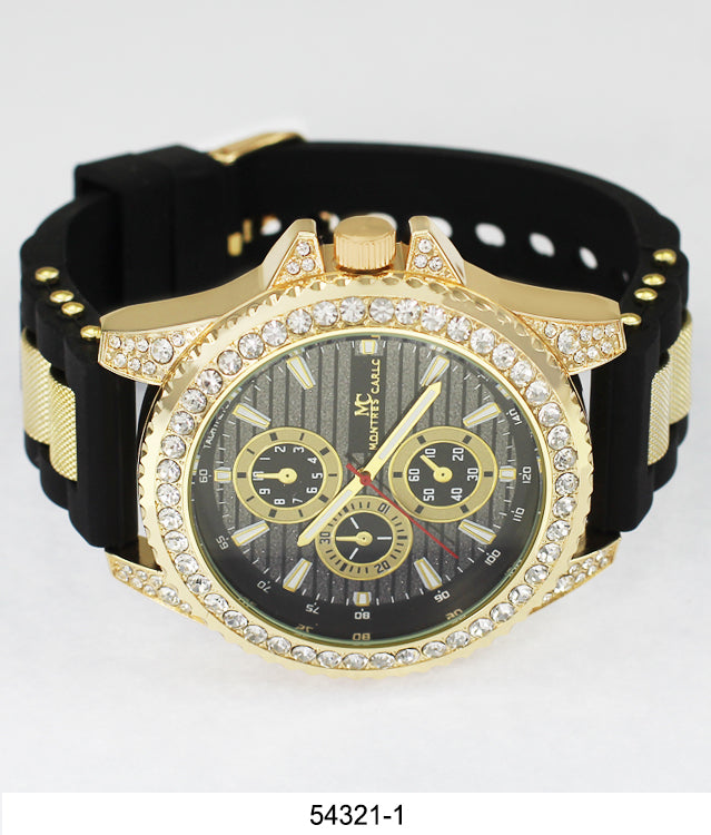 5432-Montres Carlo CZ Stone Case Watch Silicone Band