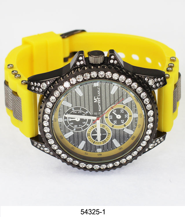 5432-Montres Carlo CZ Stone Case Watch Silicone Band