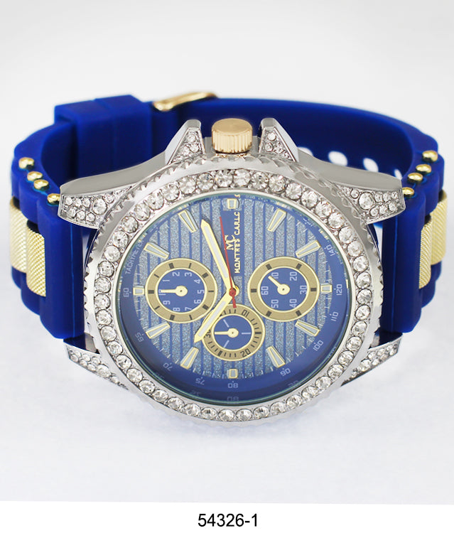 5432-Montres Carlo CZ Stone Case Watch Silicone Band