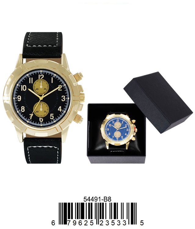 5449-B8-Gift Boxed Faux Leather Band Watch