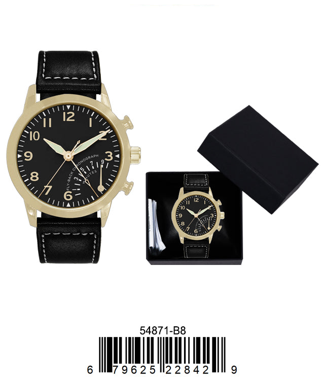 5487-B8-Gift Boxed Faux Leather Band Watch