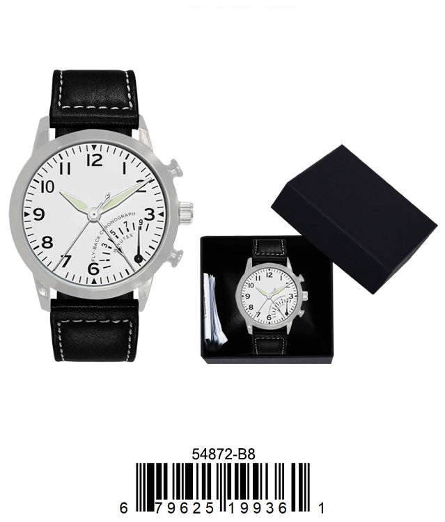 5487-B8-Gift Boxed Faux Leather Band Watch