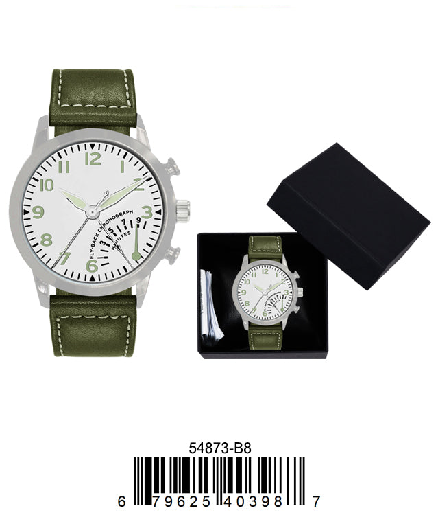 5487-B8-Gift Boxed Faux Leather Band Watch
