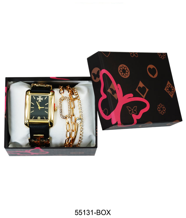 55131 - Faux Leather band watch Gift Box Edition
