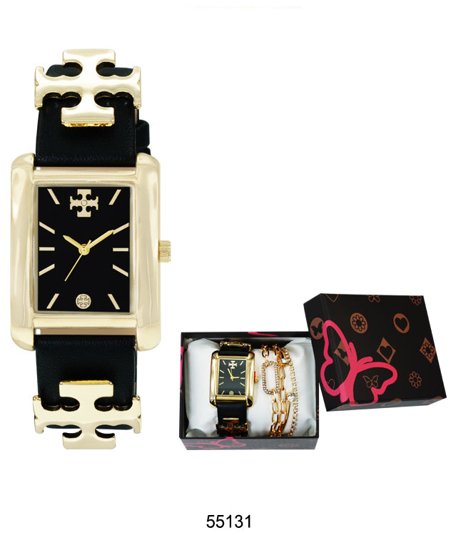 55131 - Faux Leather band watch Gift Box Edition