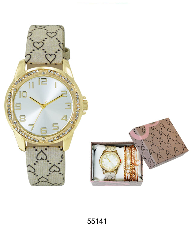 55141 - Faux Leather band watch Gift Box Edition