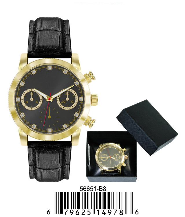 5665-B8 - Prepacked Faux Leather Band Watch