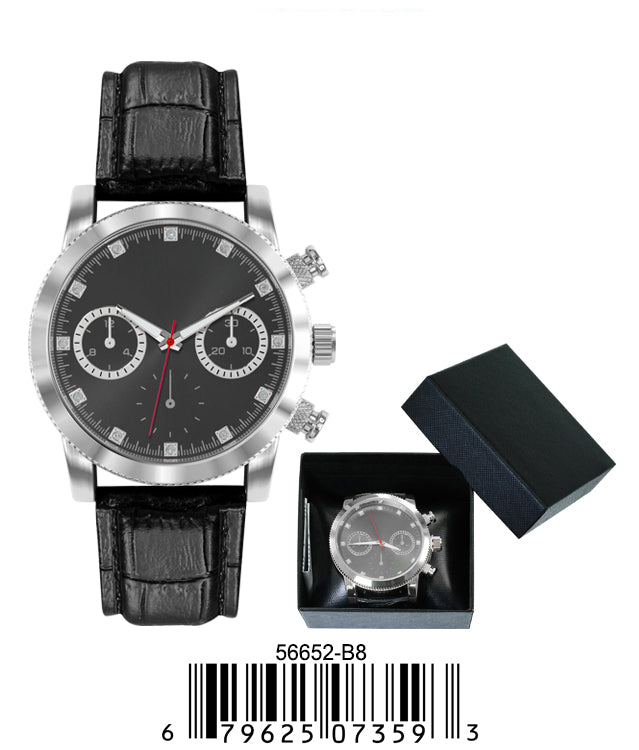 5665-B8 - Prepacked Faux Leather Band Watch