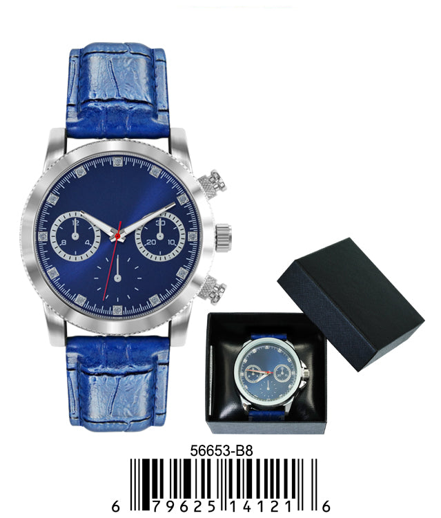 5665-B8 - Prepacked Faux Leather Band Watch