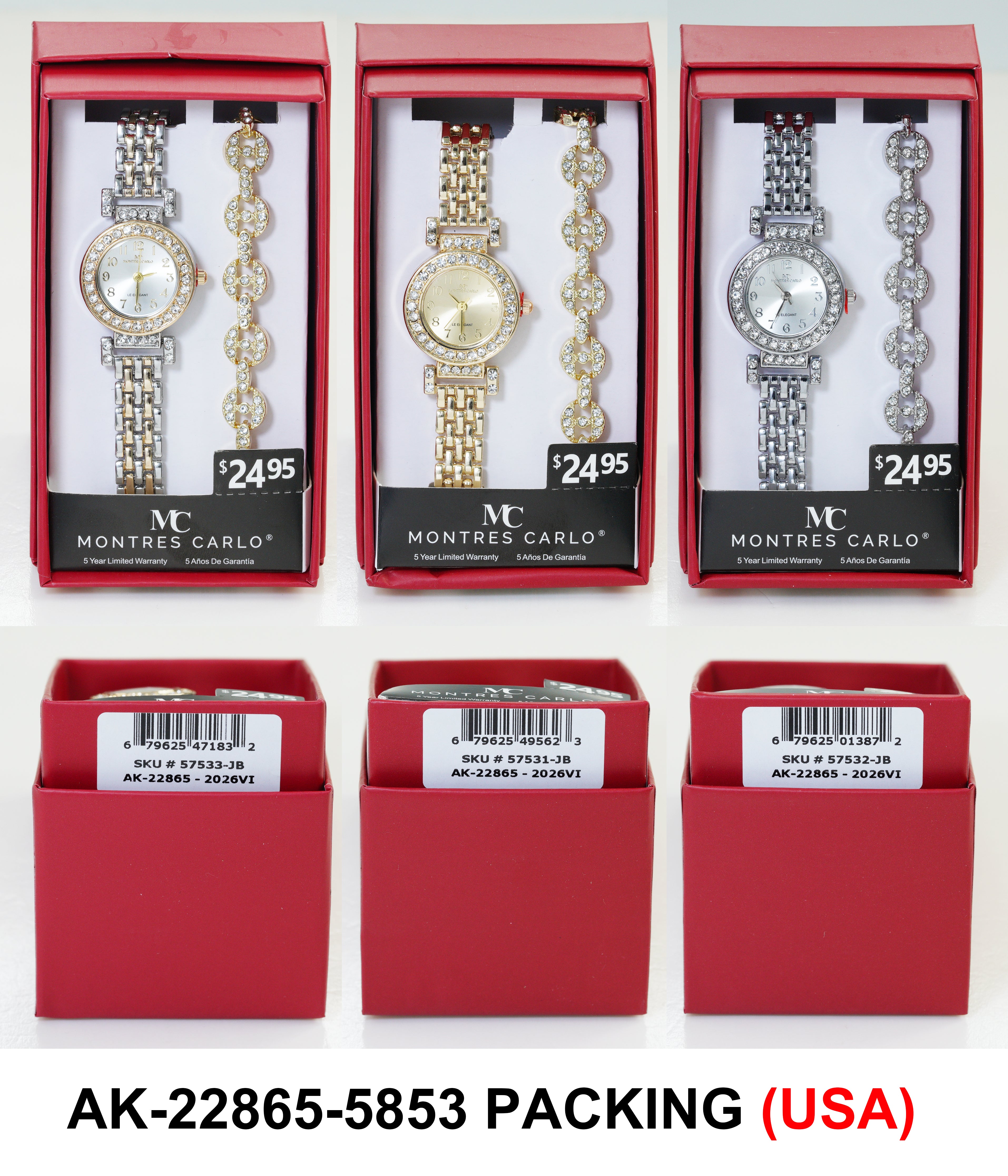 5753-JB - Montres Carlo Jewlery Gift Box with Metal Watch