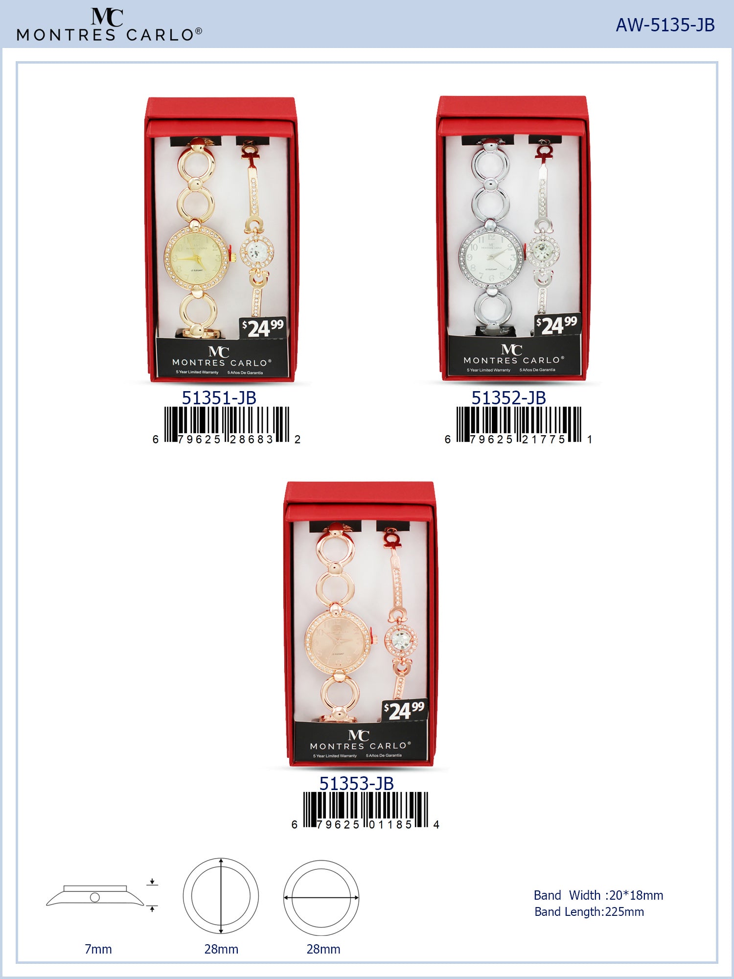 5135-JB - Montres Carlo Jewlery Gift Box with Metal Watch