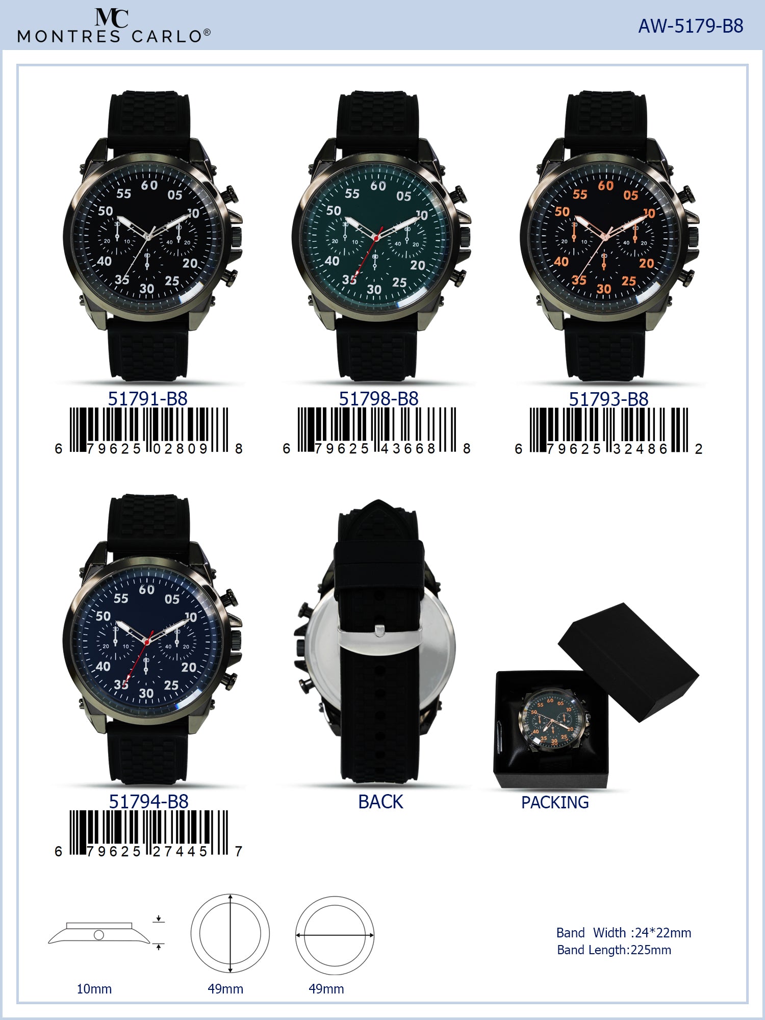 5179-B8 - Prepacked Silicon Band Watch