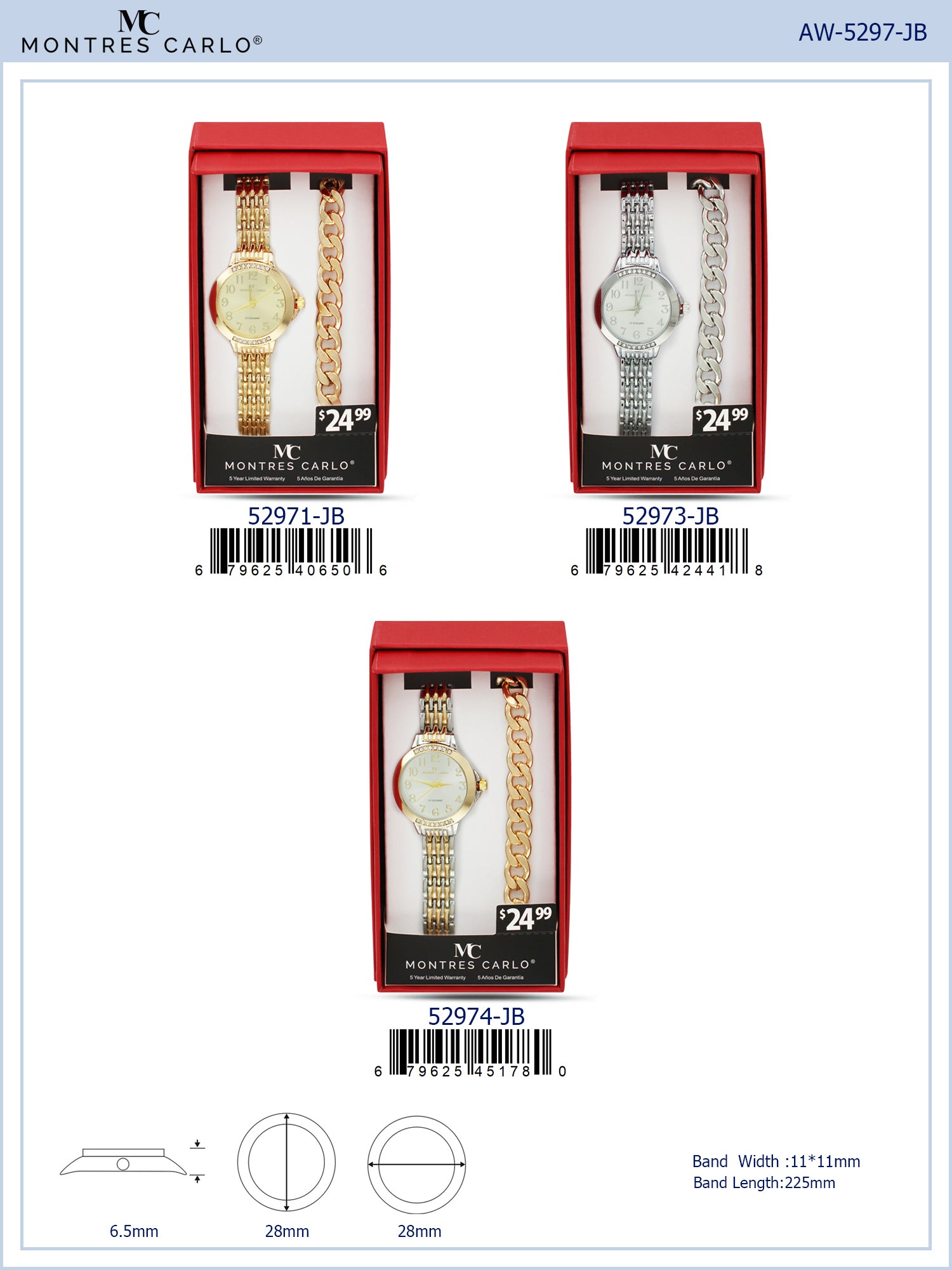 5297 -JB - Montres Carlo Jewlery Gift Box with Metal Watch