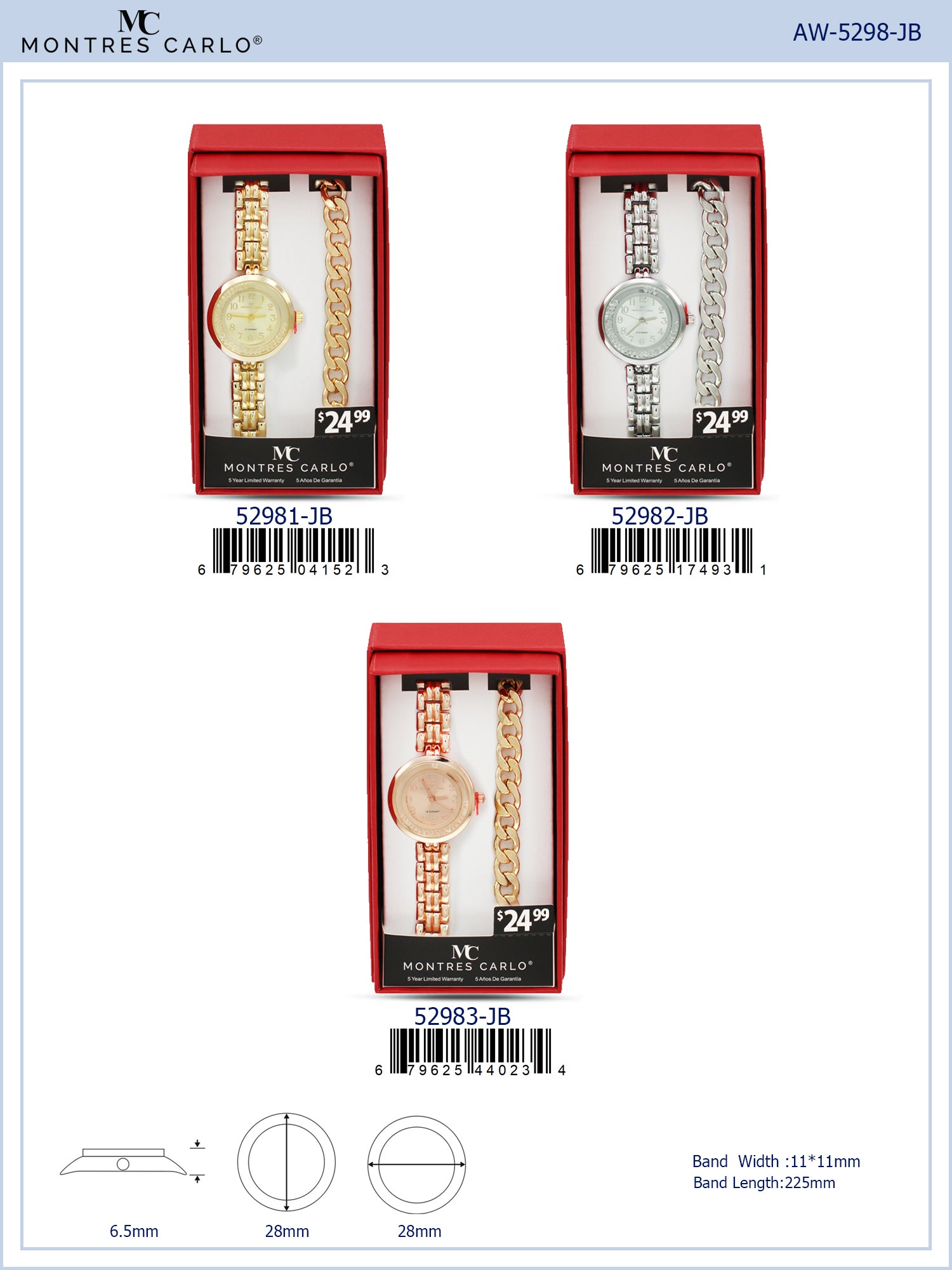 5298 -JB - Montres Carlo Jewlery Gift Box with Metal Watch