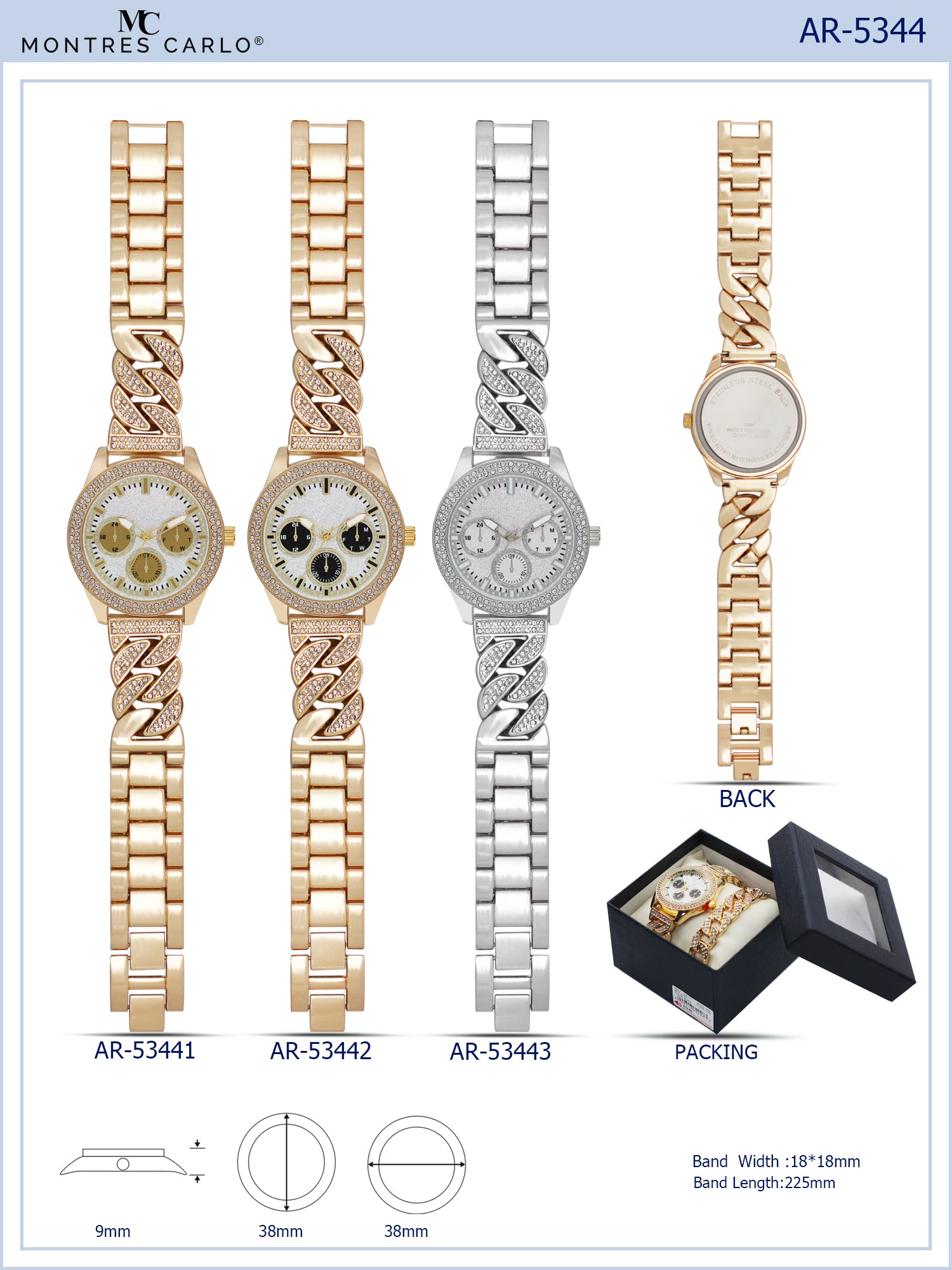 AR-5344 - Boxed Ice Metal Bracelet Watch with Chain