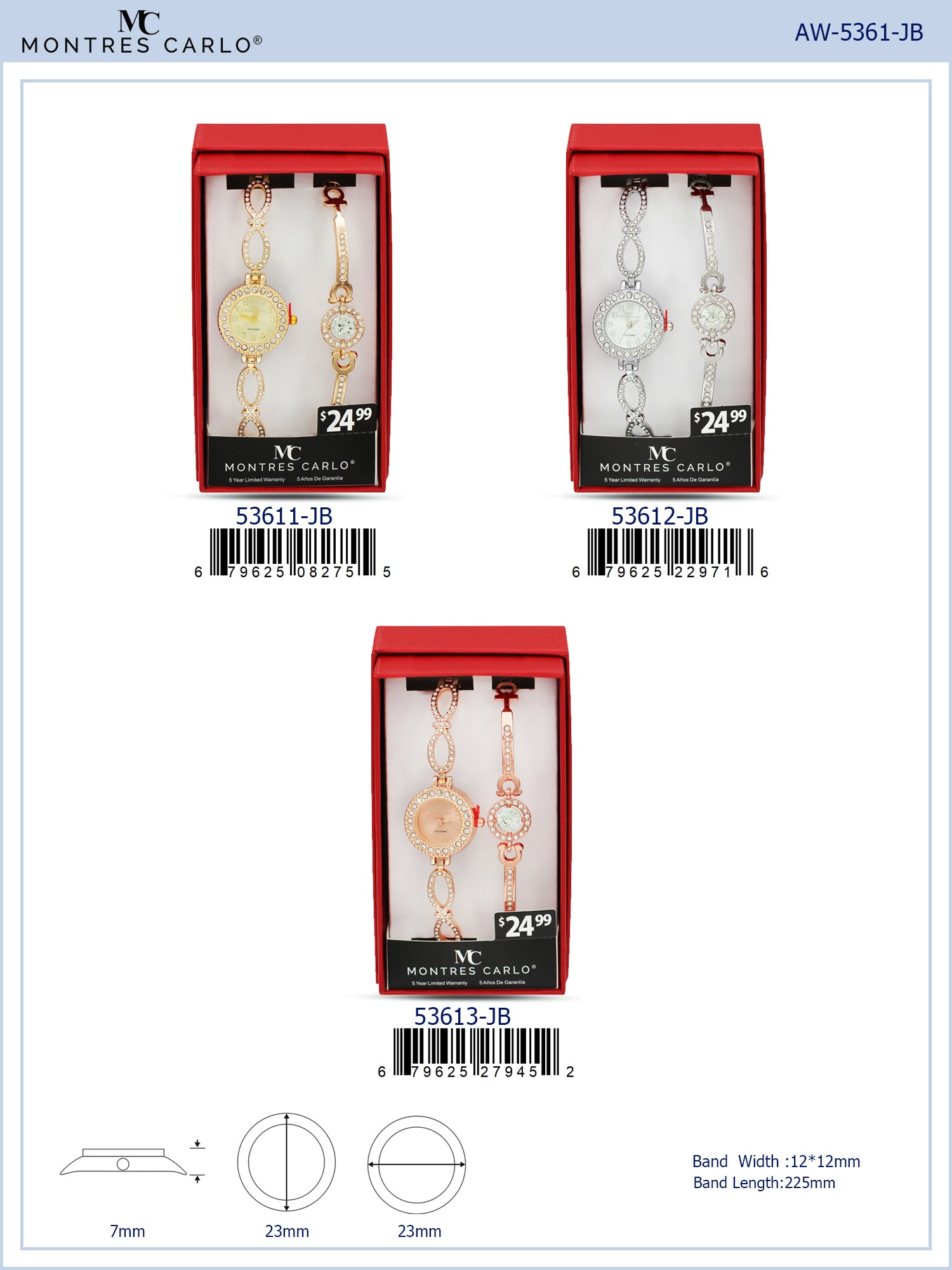 5361-JB - Montres Carlo Jewlery Gift Box with Metal Watch