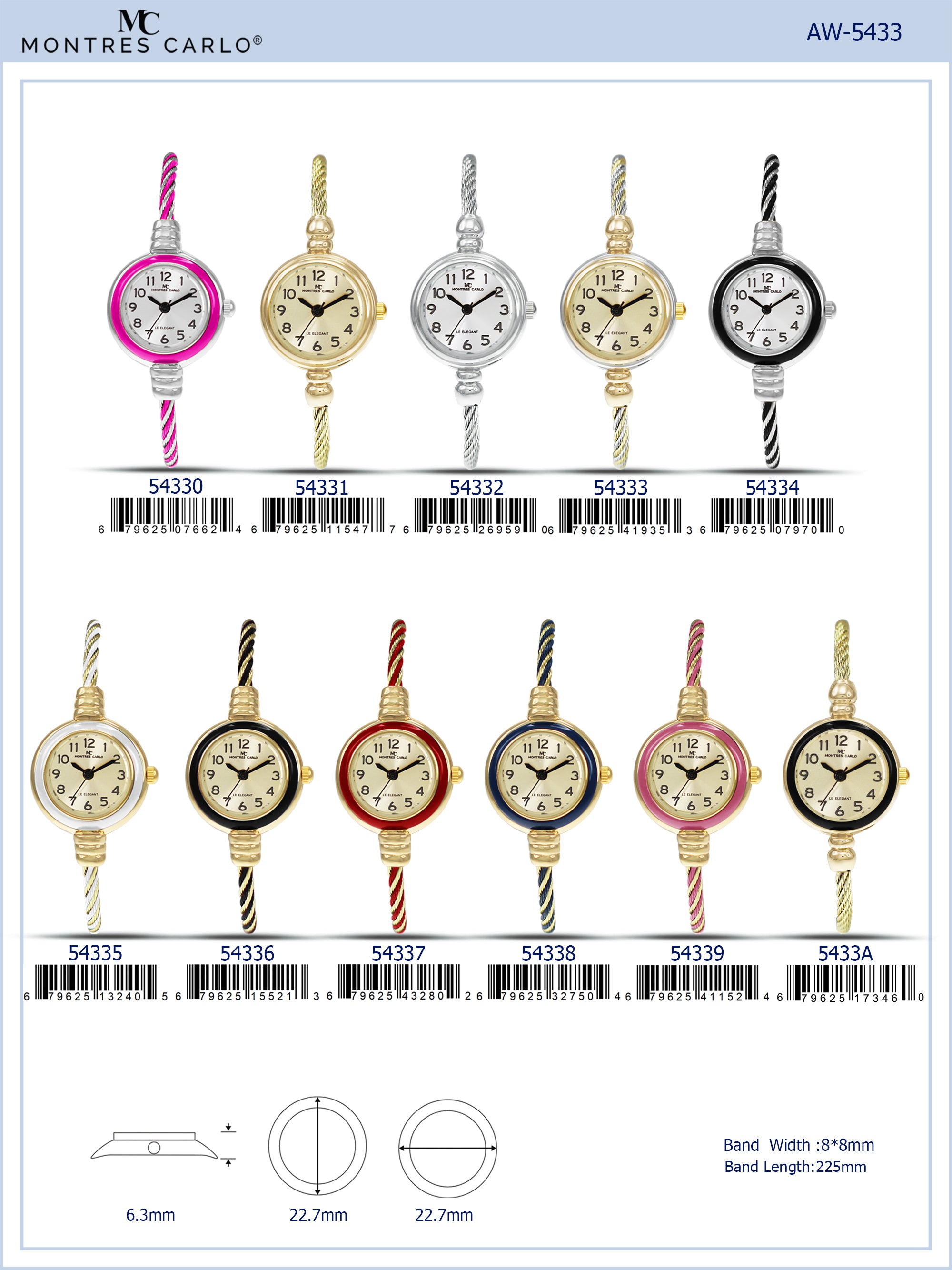 5433-Montres Carlo Wired Bangle Watch