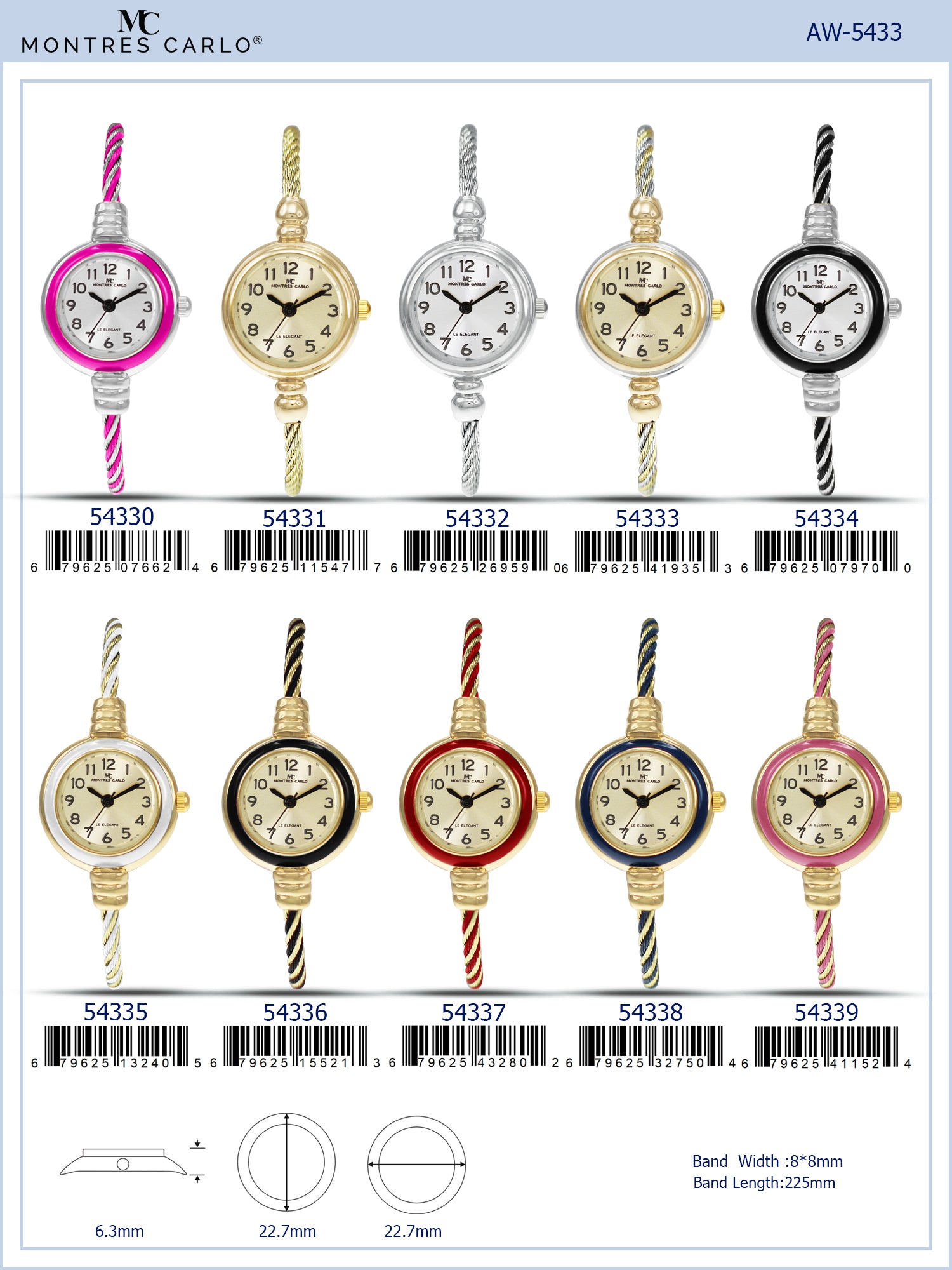 5433-Montres Carlo Wired Bangle Watch