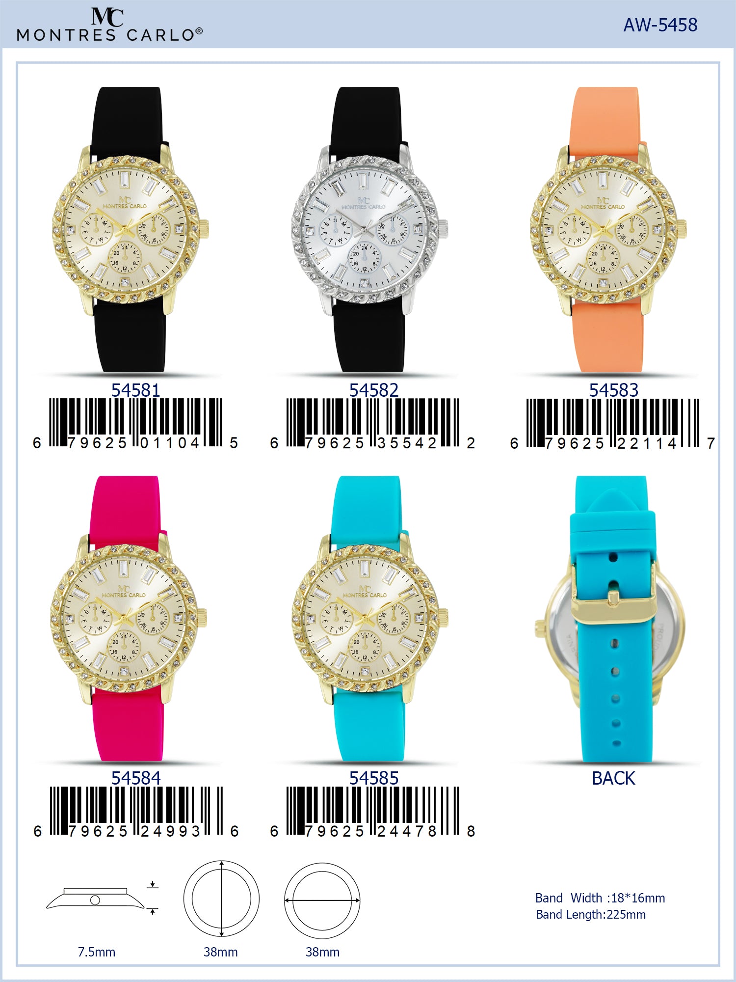 5458-Montres Carlo Silicon Band Watch