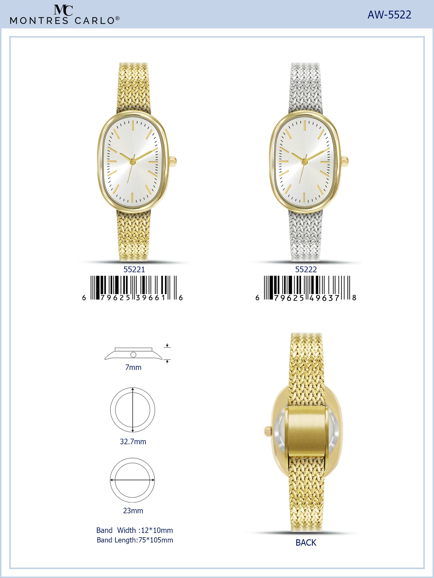 55221-Montres Carlo Mesh Band Watch