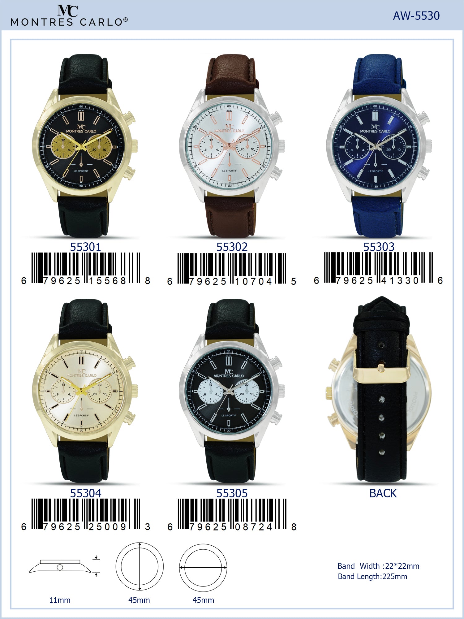 5530 - Montres Carlo Faux Leather Band Watch