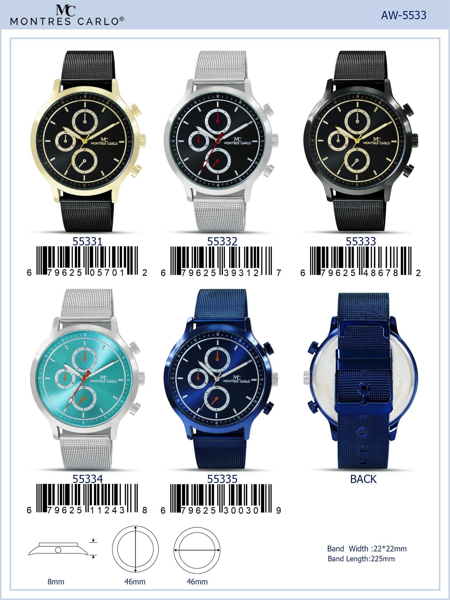 5533-Montres Carlo Mesh Band Watch