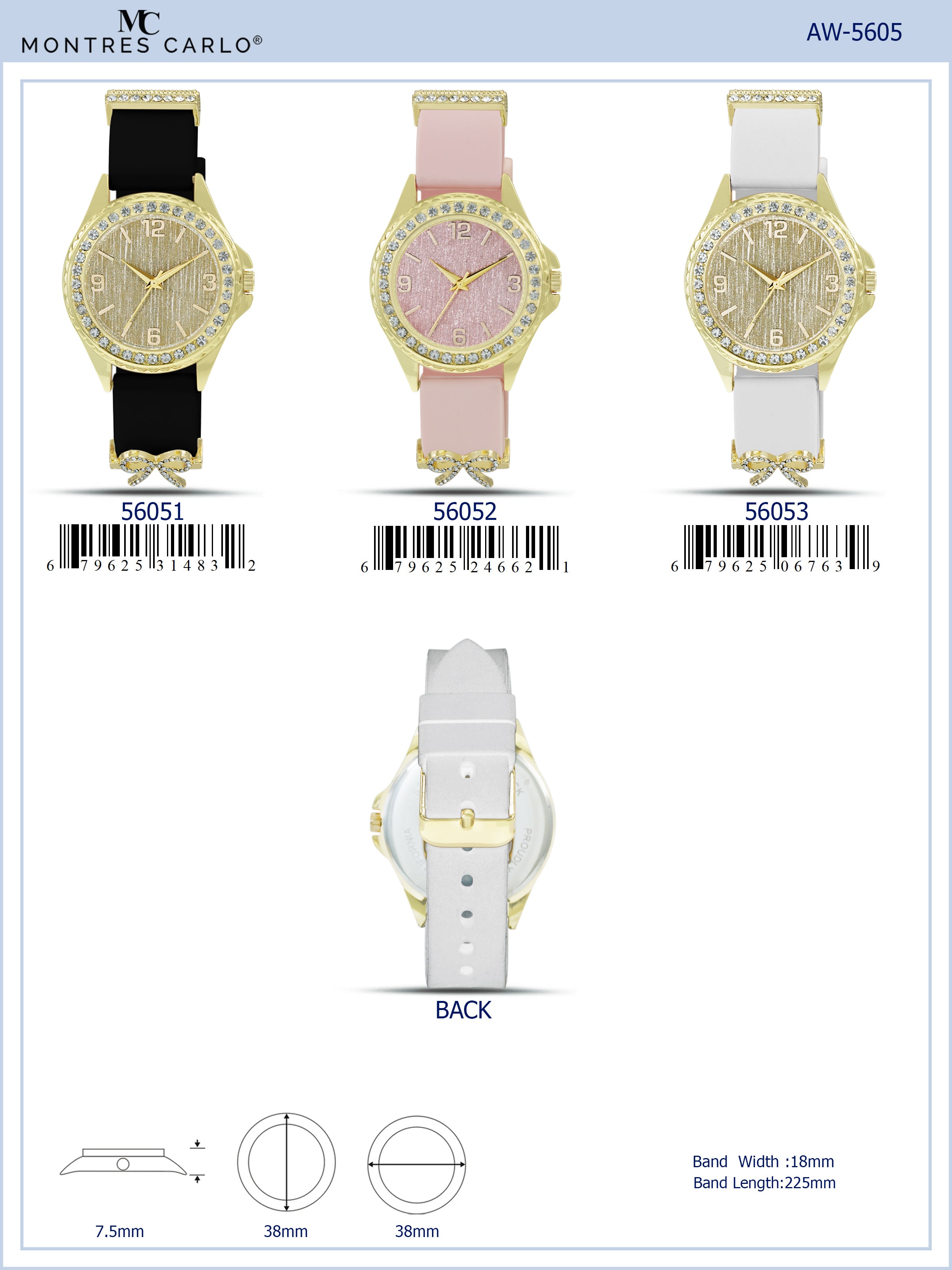 5605-Montres Carlo Silicon Band Watch With Charm