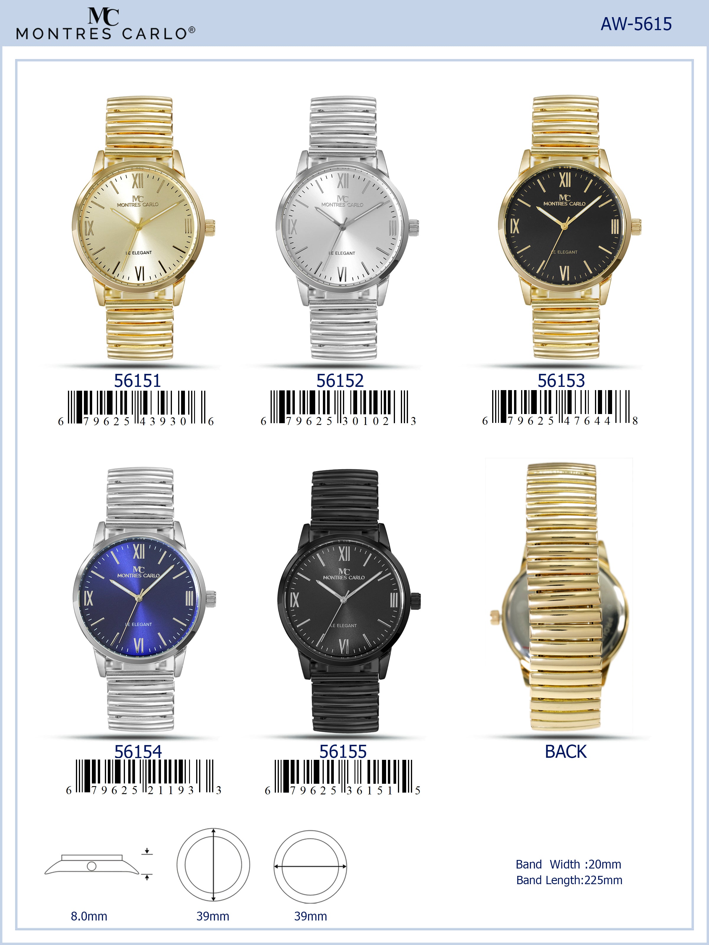 5615-Montres Carlo Metal Band Watch