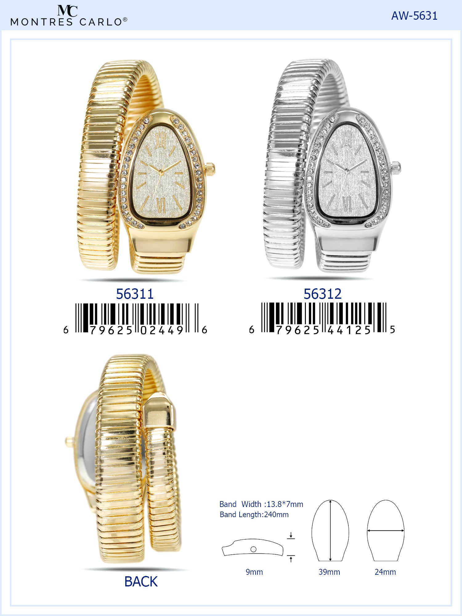 5631-Montres Carlo Metal Band Snake Watch