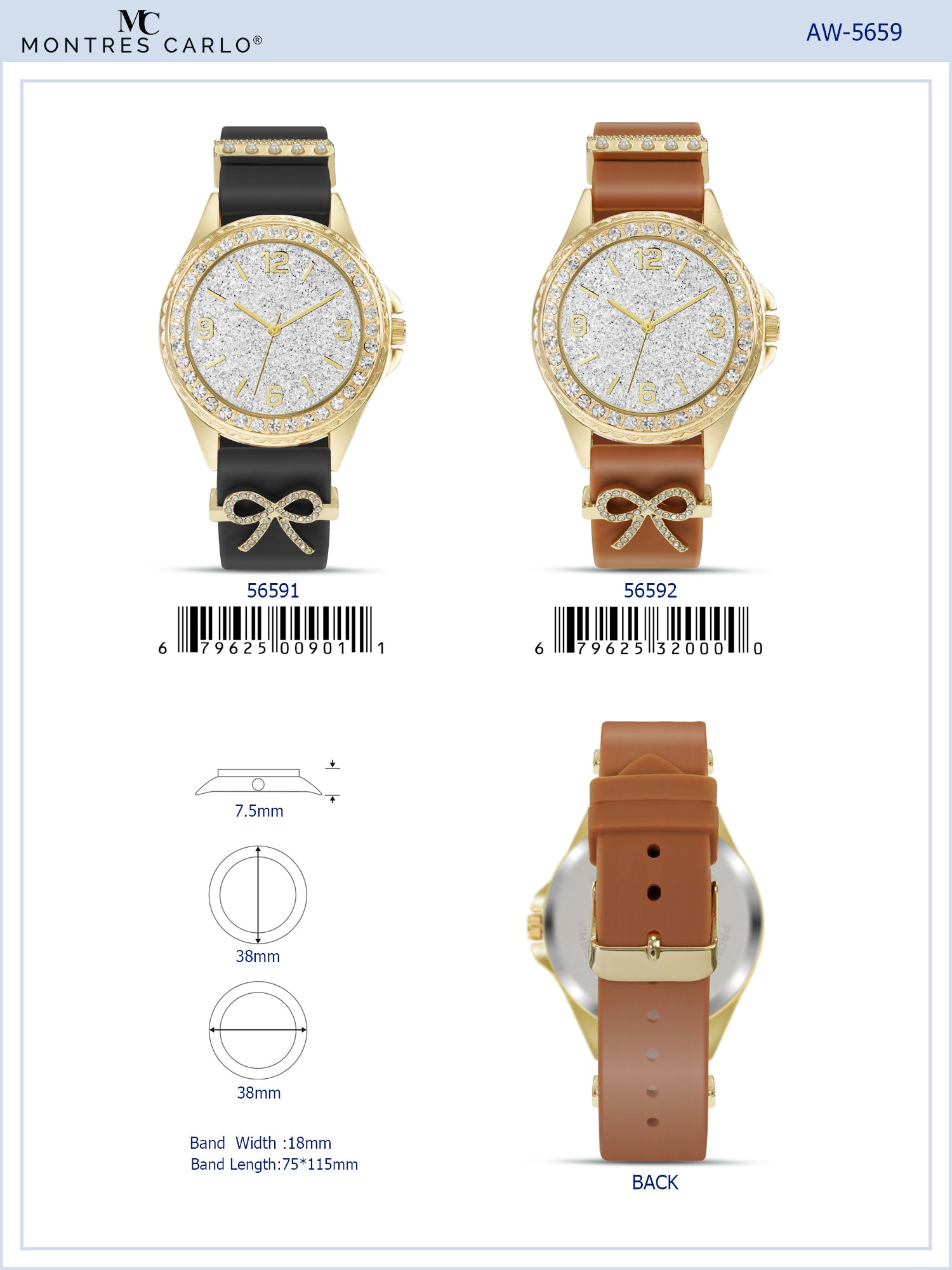 5659-Montres Carlo Silicon Band Watch With Charm