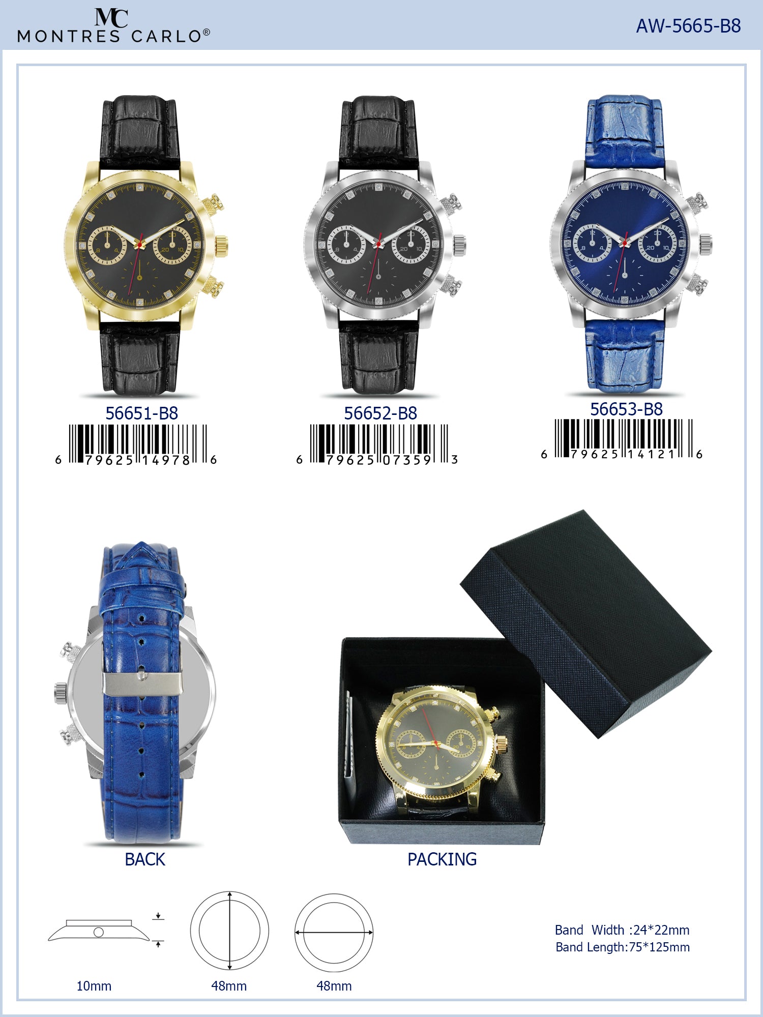 5665-B8 - Prepacked Faux Leather Band Watch