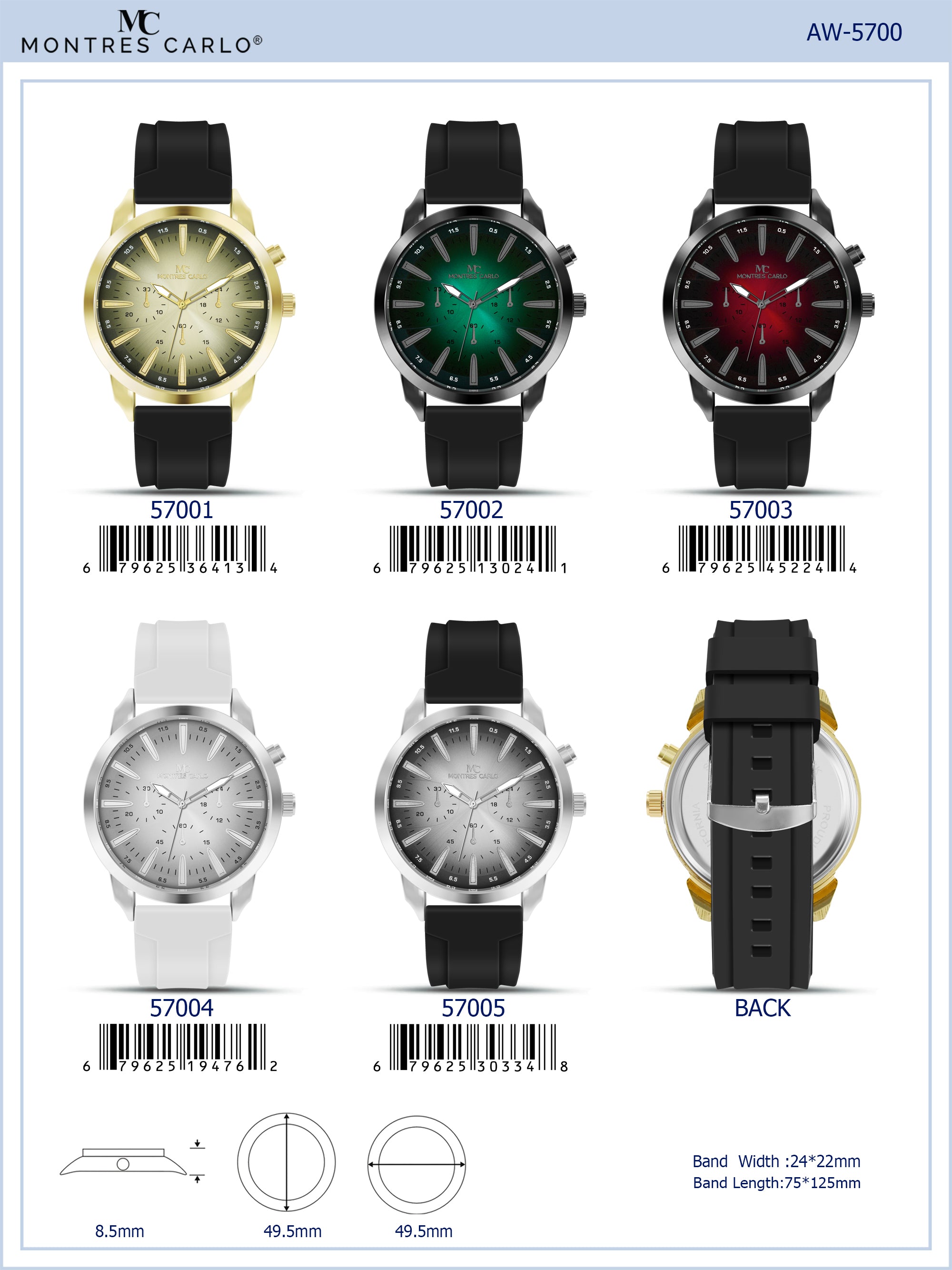 5700-Montres Carlo Silicon Band Watch