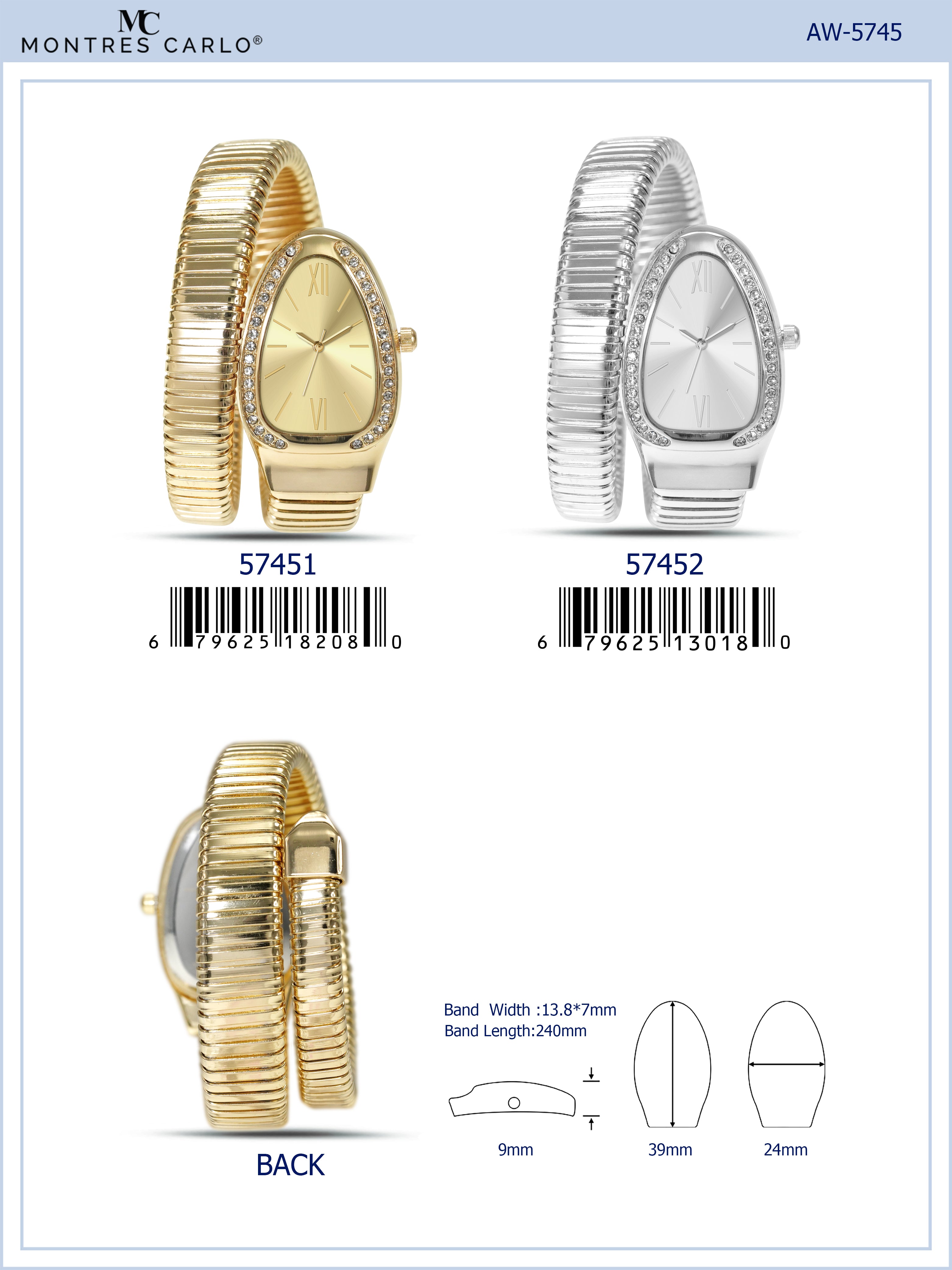 5745-Montres Carlo Metal Band Snake Watch