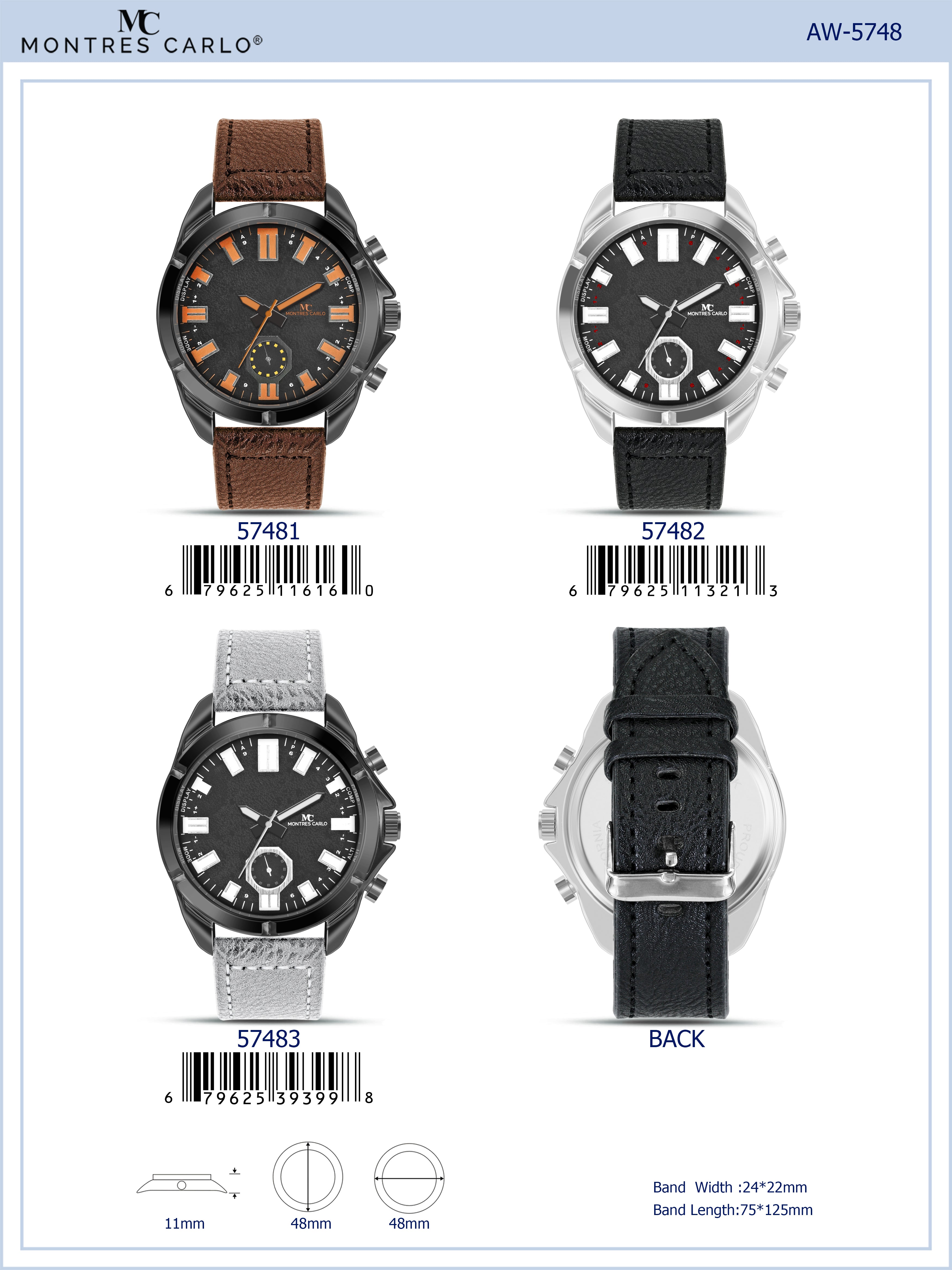 5748-Montres Carlo Faux Leather Band Watch