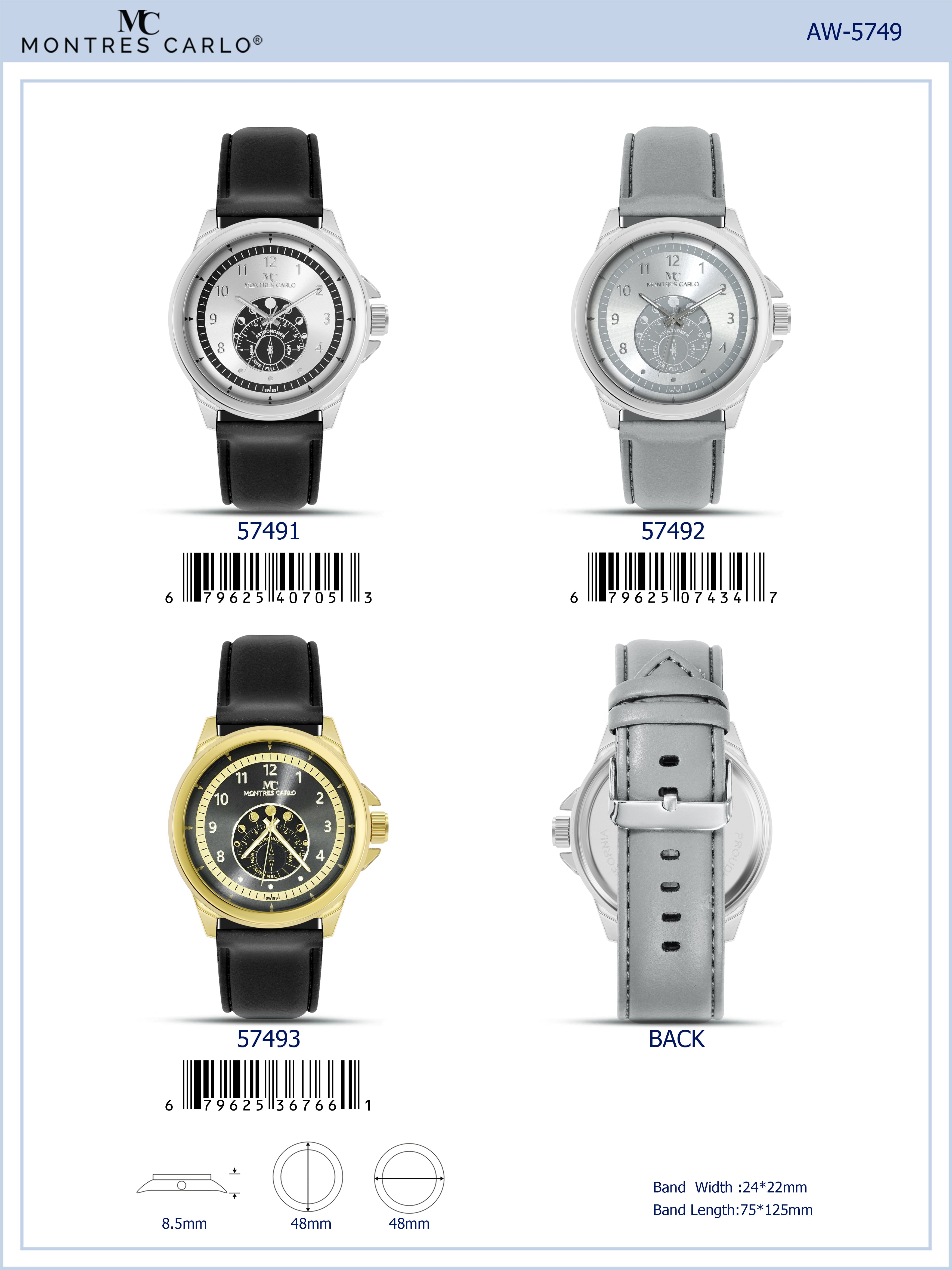 5749-Montres Carlo Faux Leather Band Watch