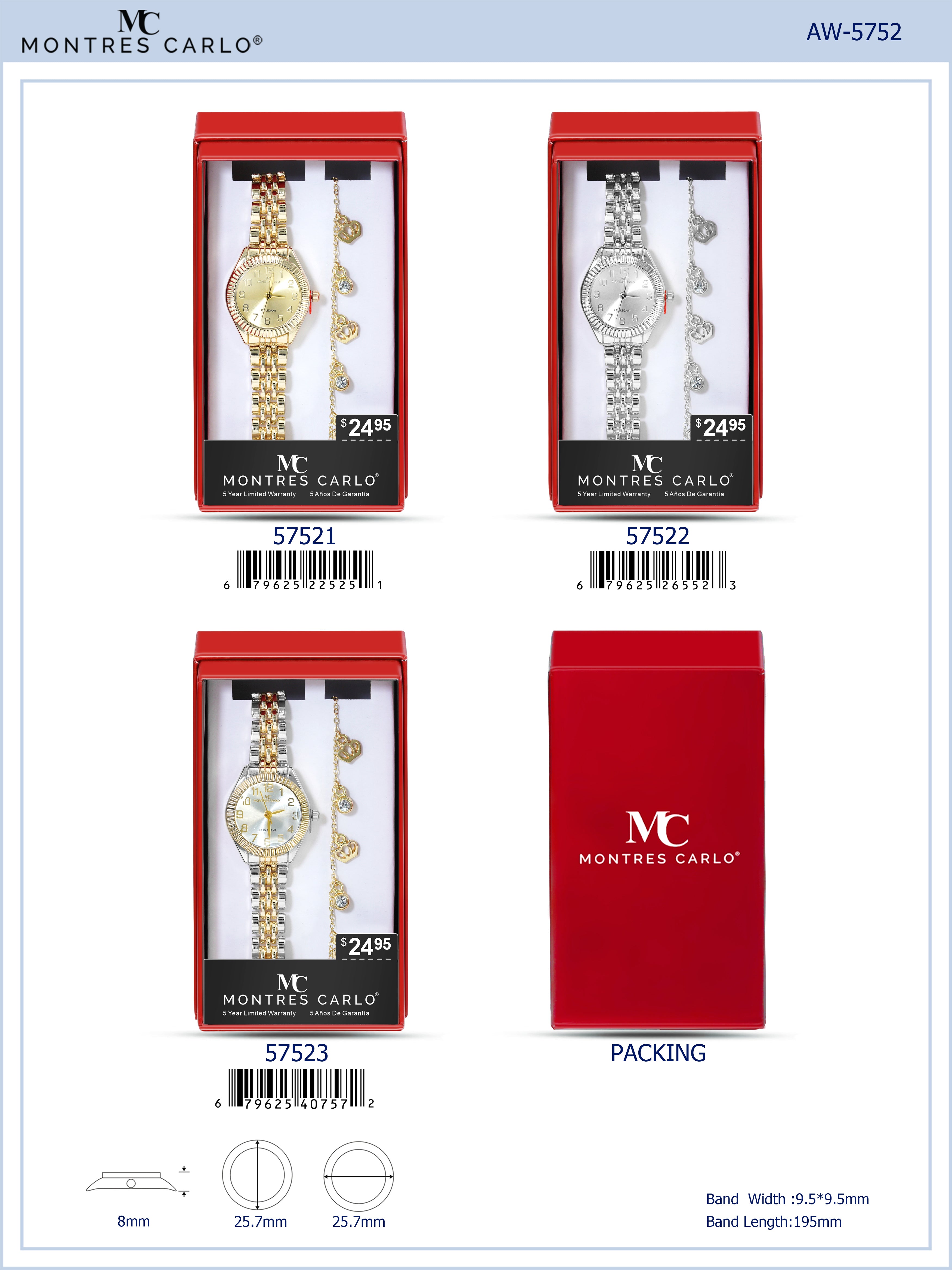 5752-JB - Montres Carlo Jewlery Gift Box with Metal Watch