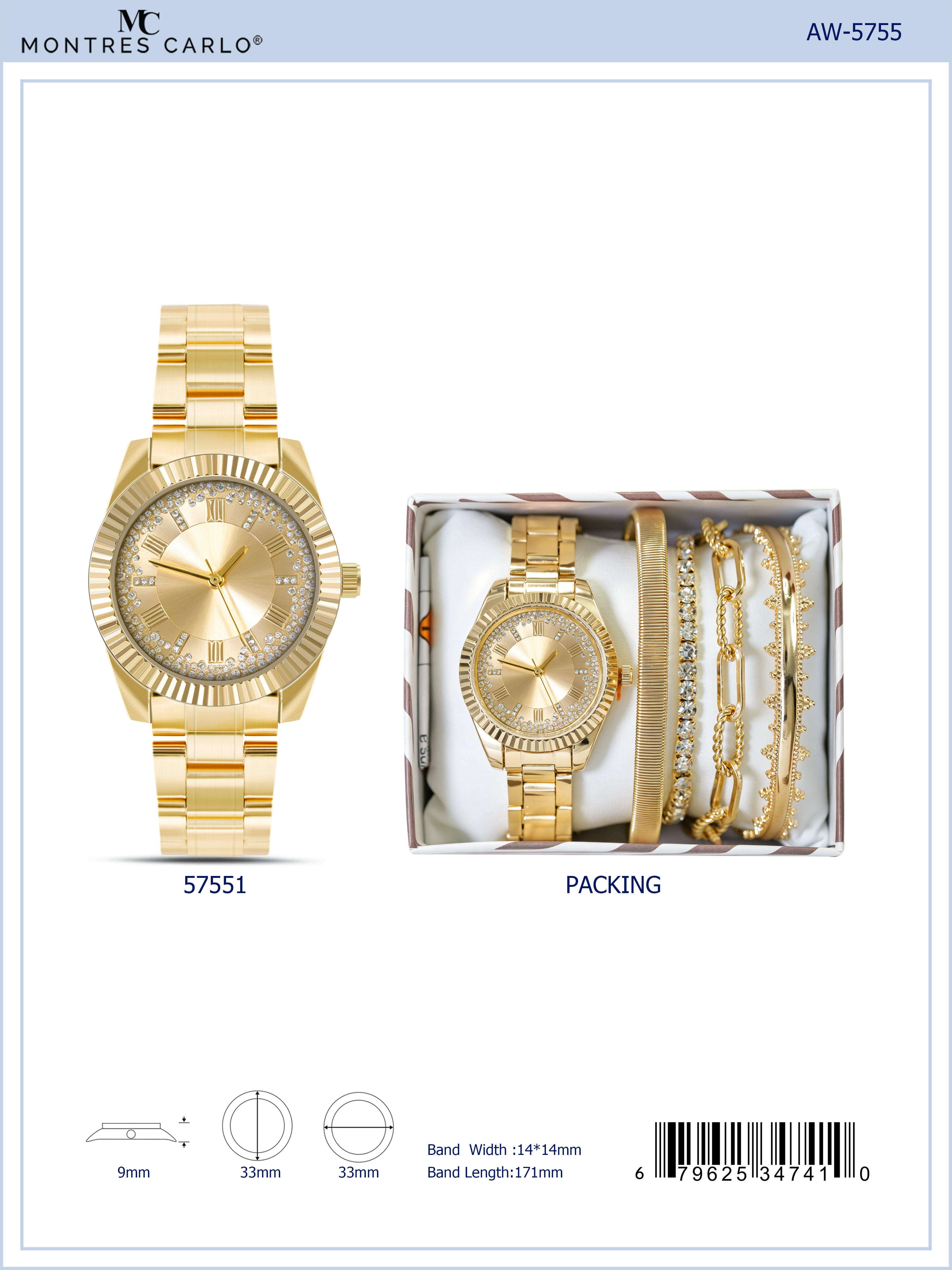 5755 -JB - Montres Carlo Jewelry Gift Box with Metal Watch
