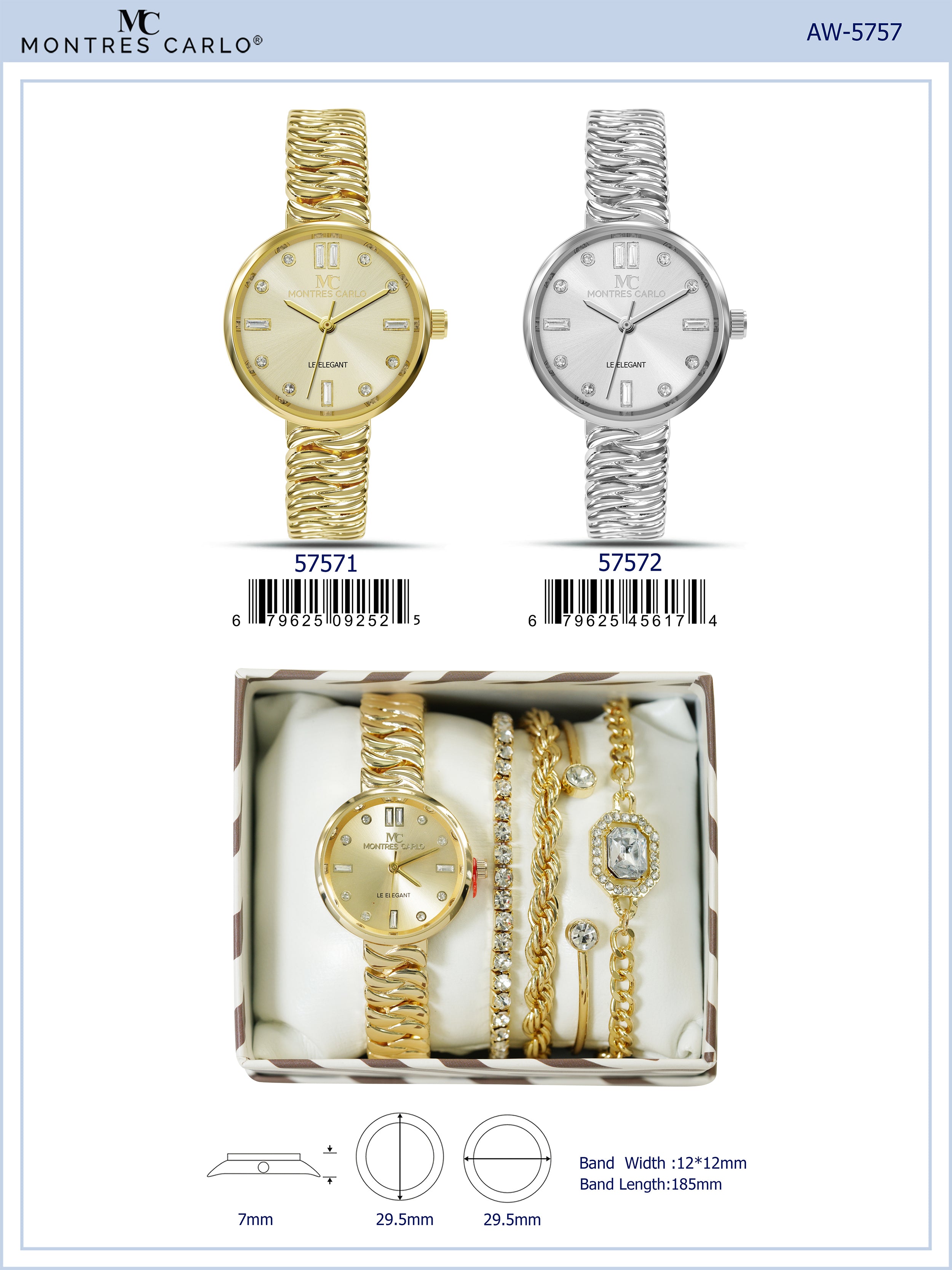 5757 -JB - Montres Carlo Jewelry Gift Box with Metal Watch