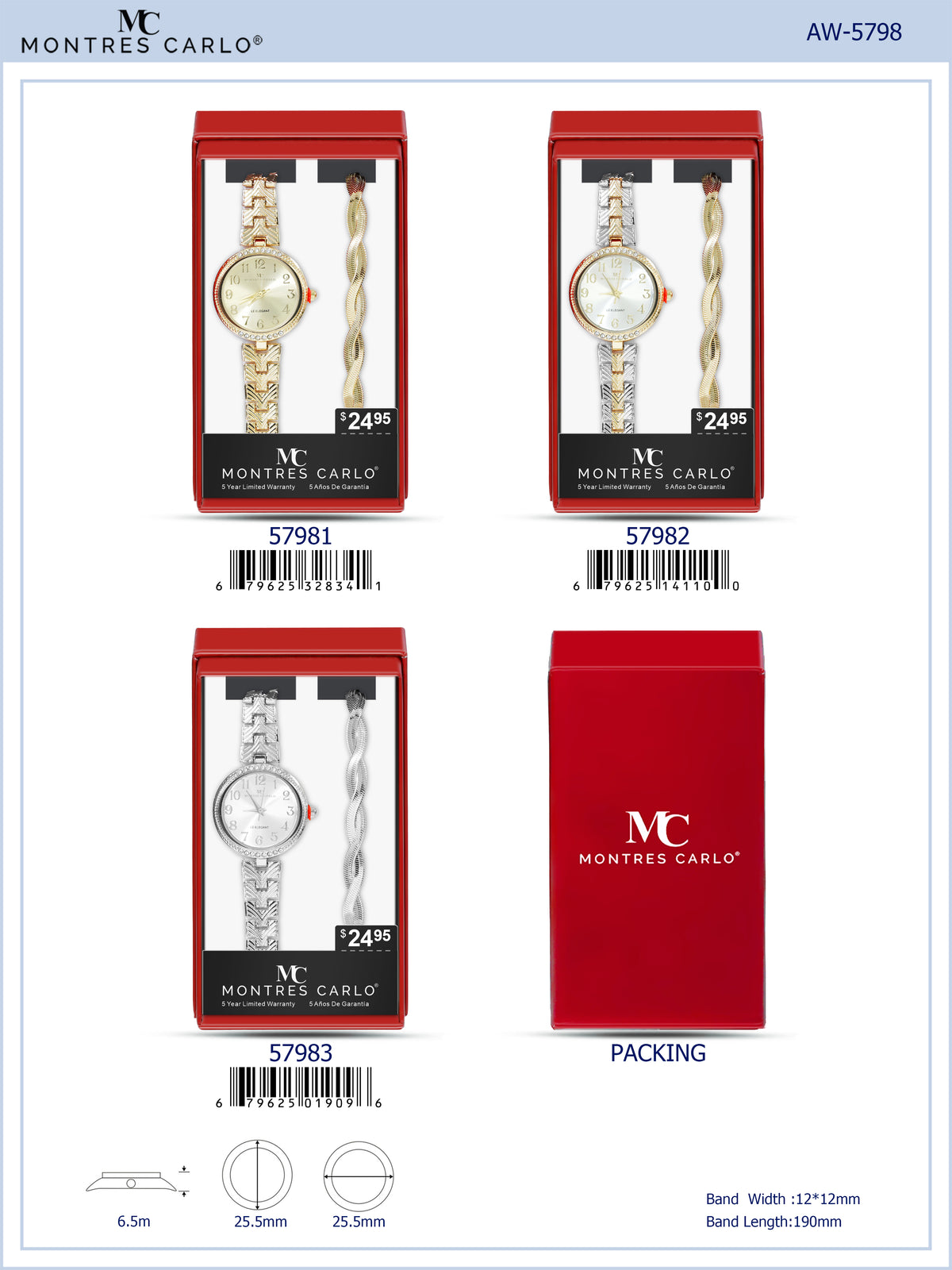 5798-JB - Montres Carlo Jewelry Gift Box with Metal Watch
