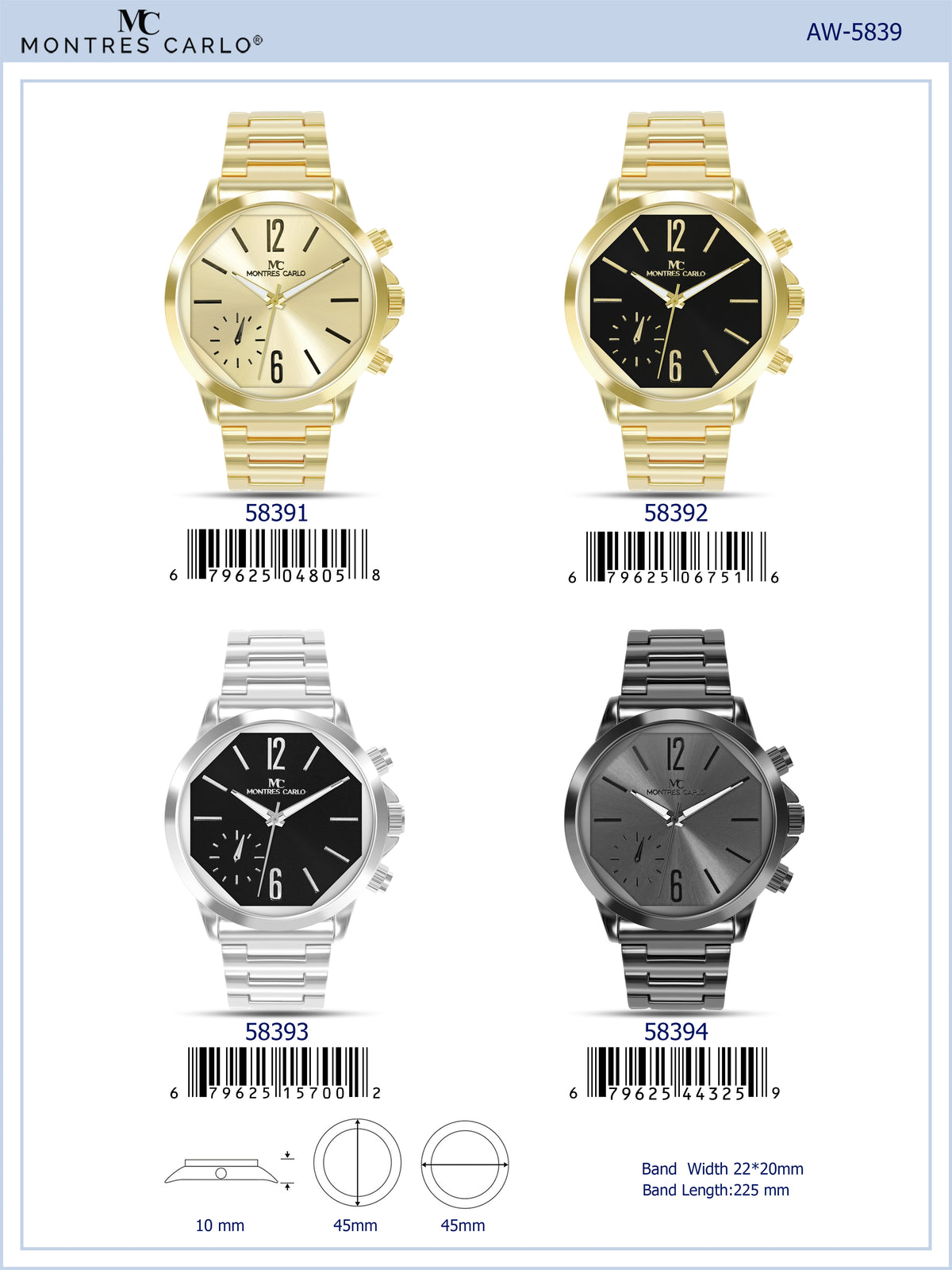 5839-Montres Carlo Metal Band Watch
