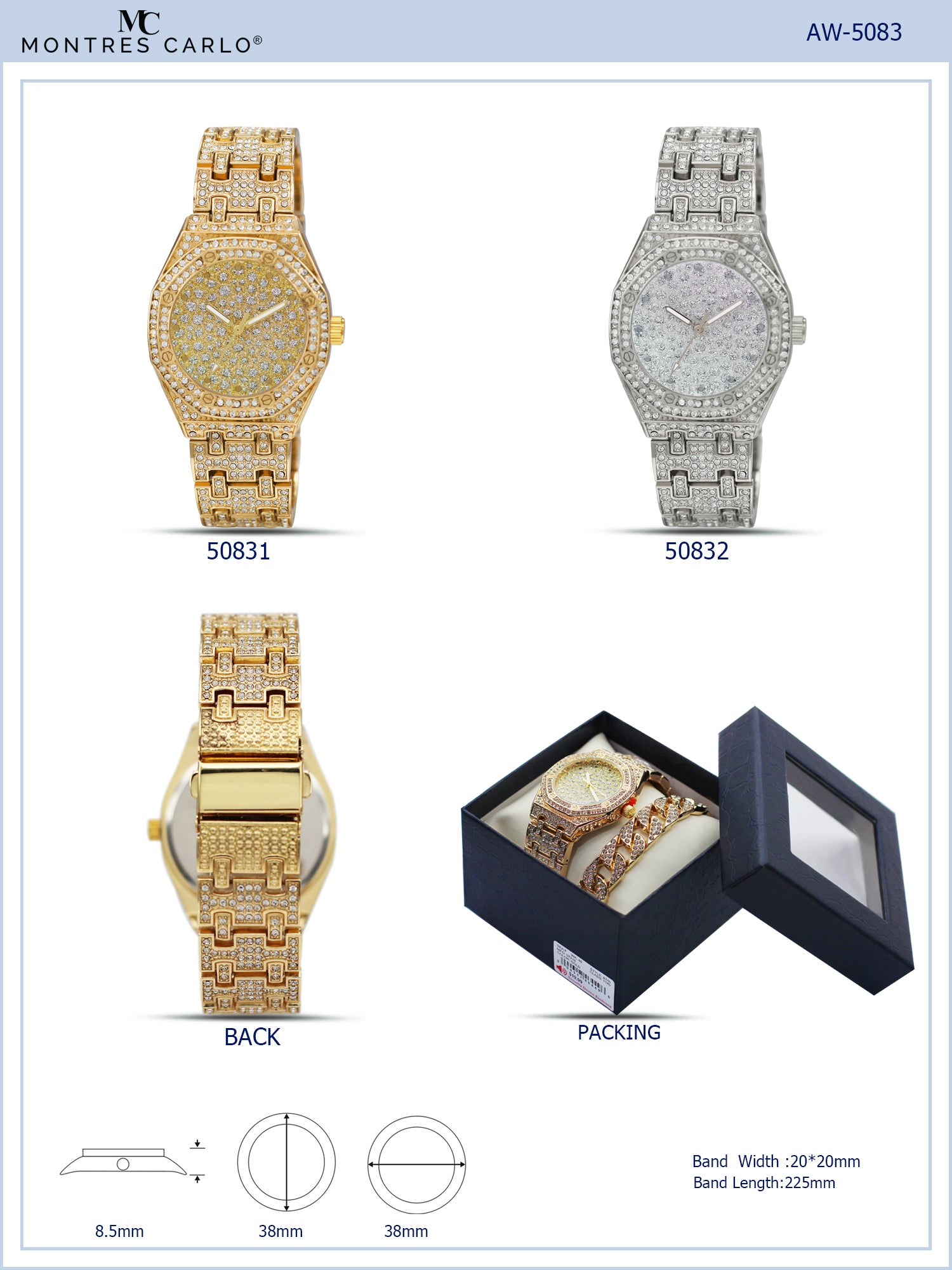5083 - Boxed Ice Metal Bracelet Watch with Chain