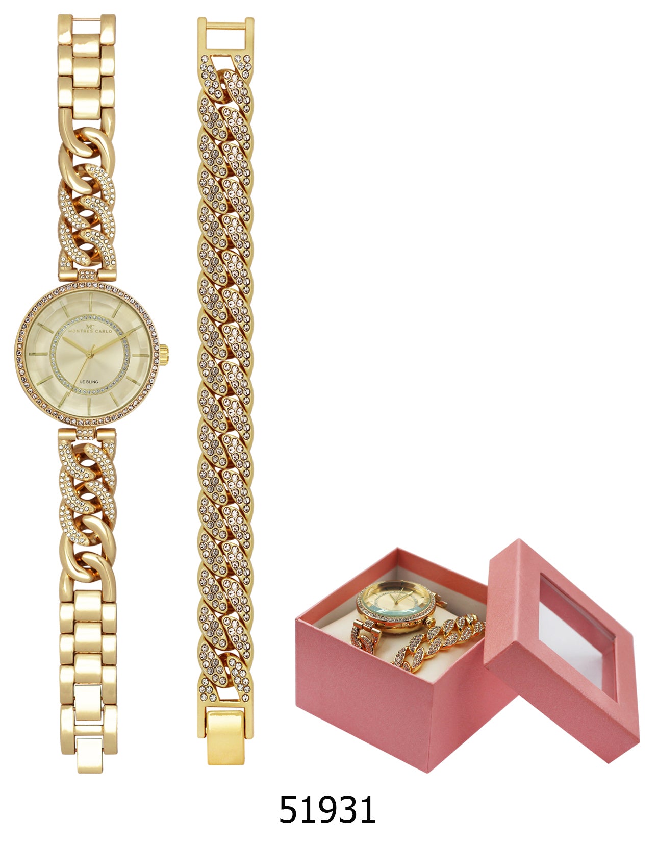 5193 - Boxed Ice Metal Bracelet Watch with Chain