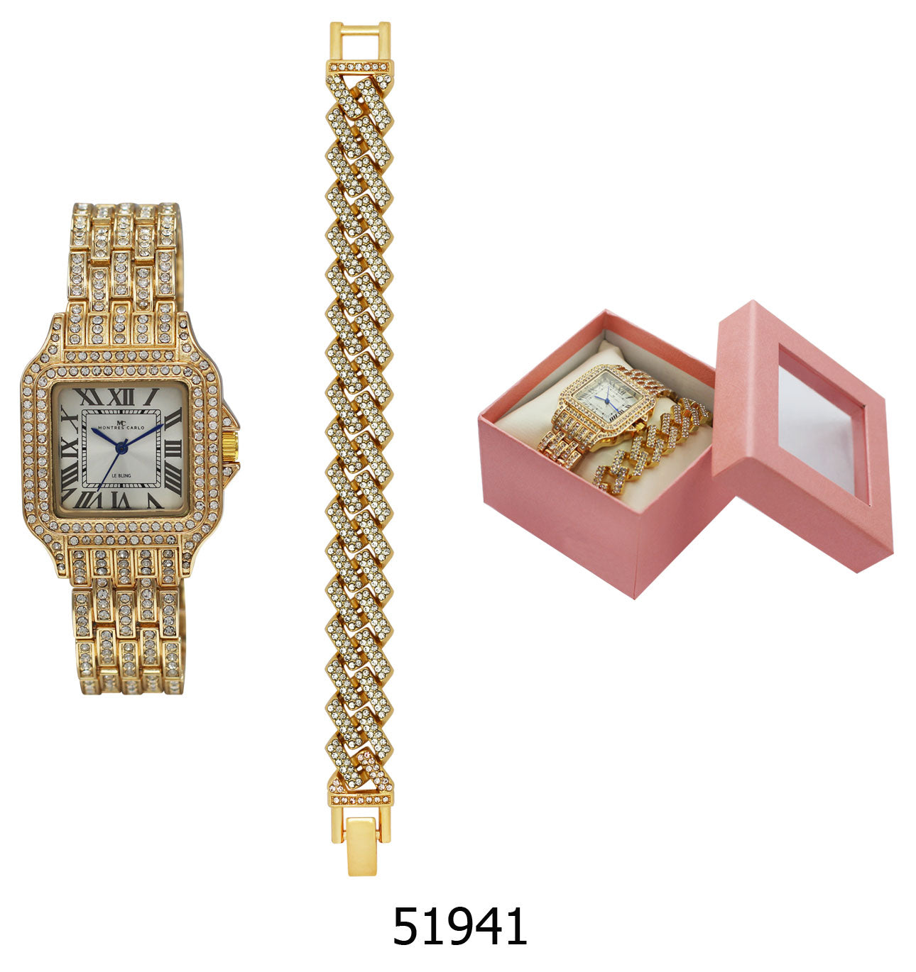 5194 - Boxed Ice Metal Band Watch with Chain