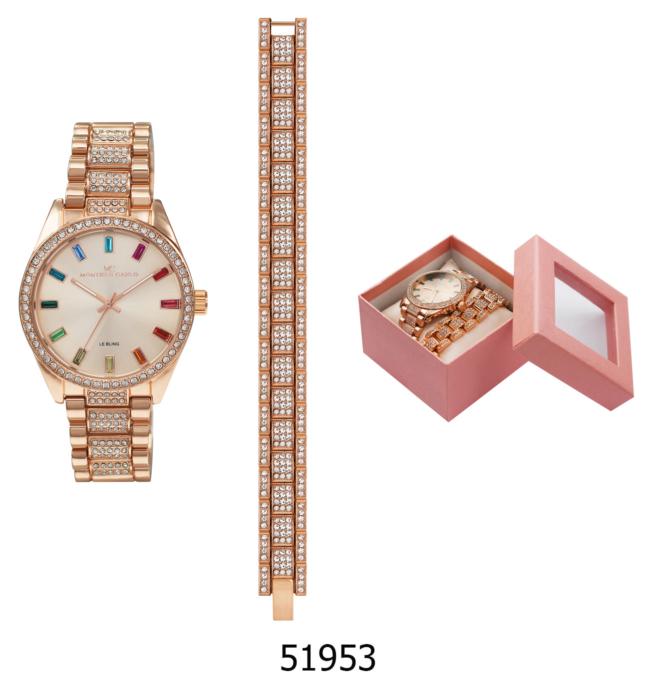 5195 - Boxed Ice Metal Band Watch with Chain
