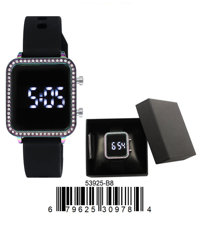 5392-B8-Boxed Montres Carlo LED Silicon Band Watch