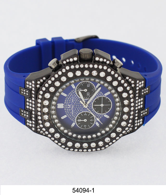 5409-Montres Carlo CZ Stone Case Watch With Silicone Band