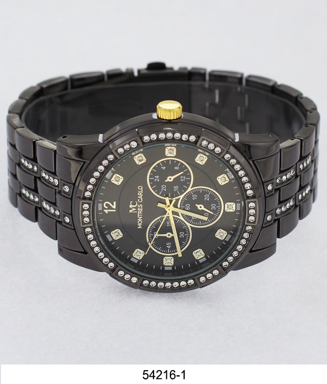 5421-Montres Carlo CZ Stone Metal Band Watch