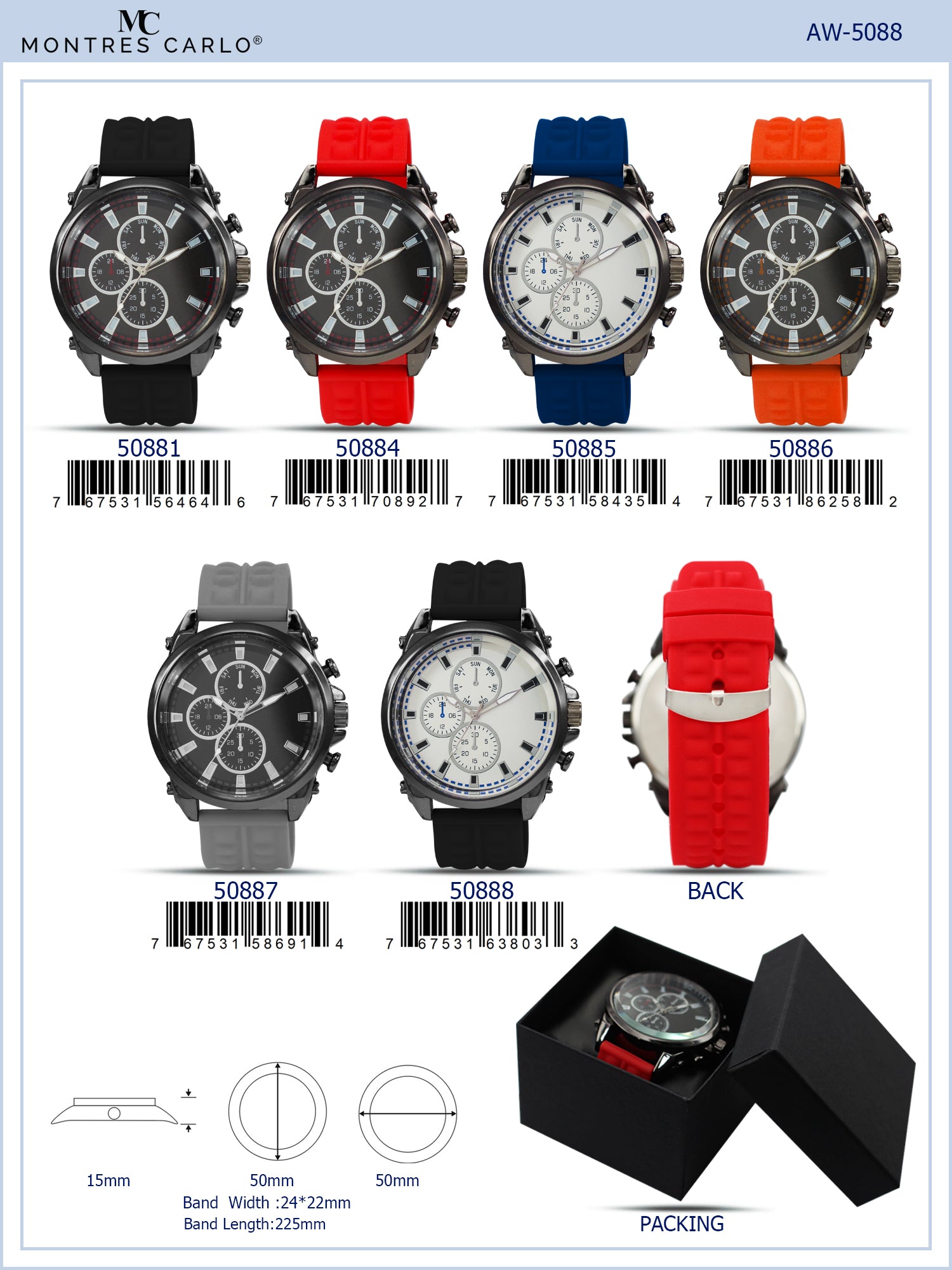 5088 - Reloj con correa de silicona preempaquetado