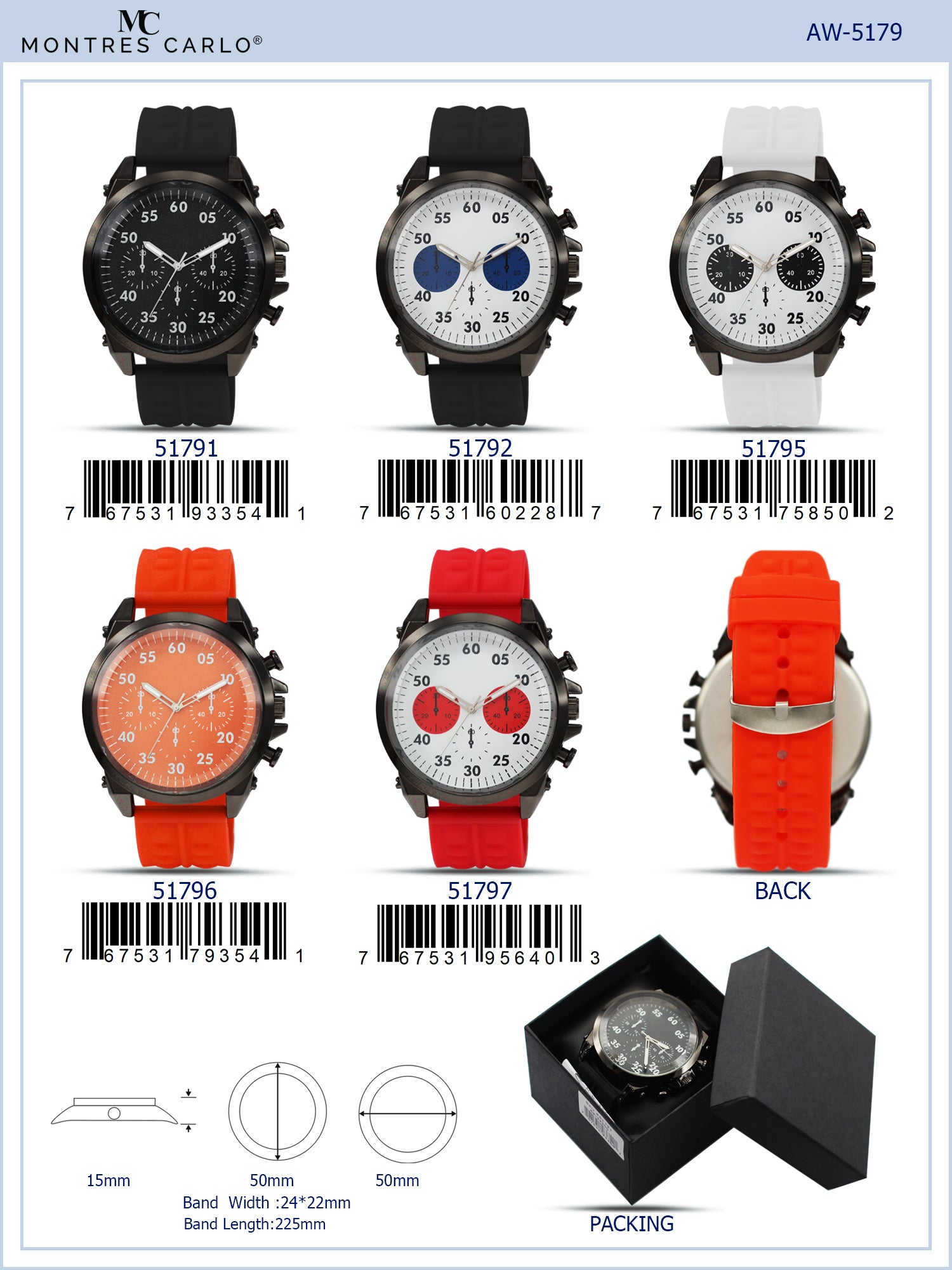 5179 - Reloj con correa de silicona preempaquetado